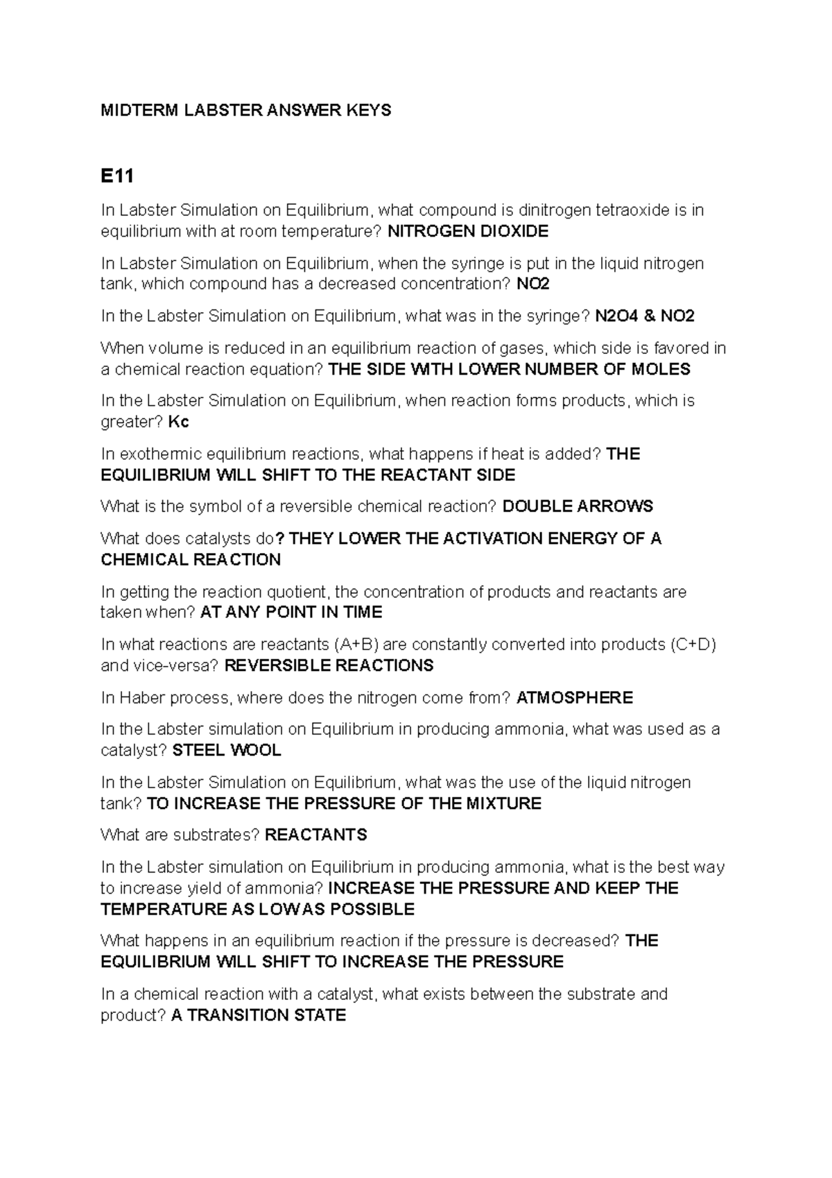 Midterm Labster Answer KEYS MIDTERM LABSTER ANSWER KEYS E In Labster