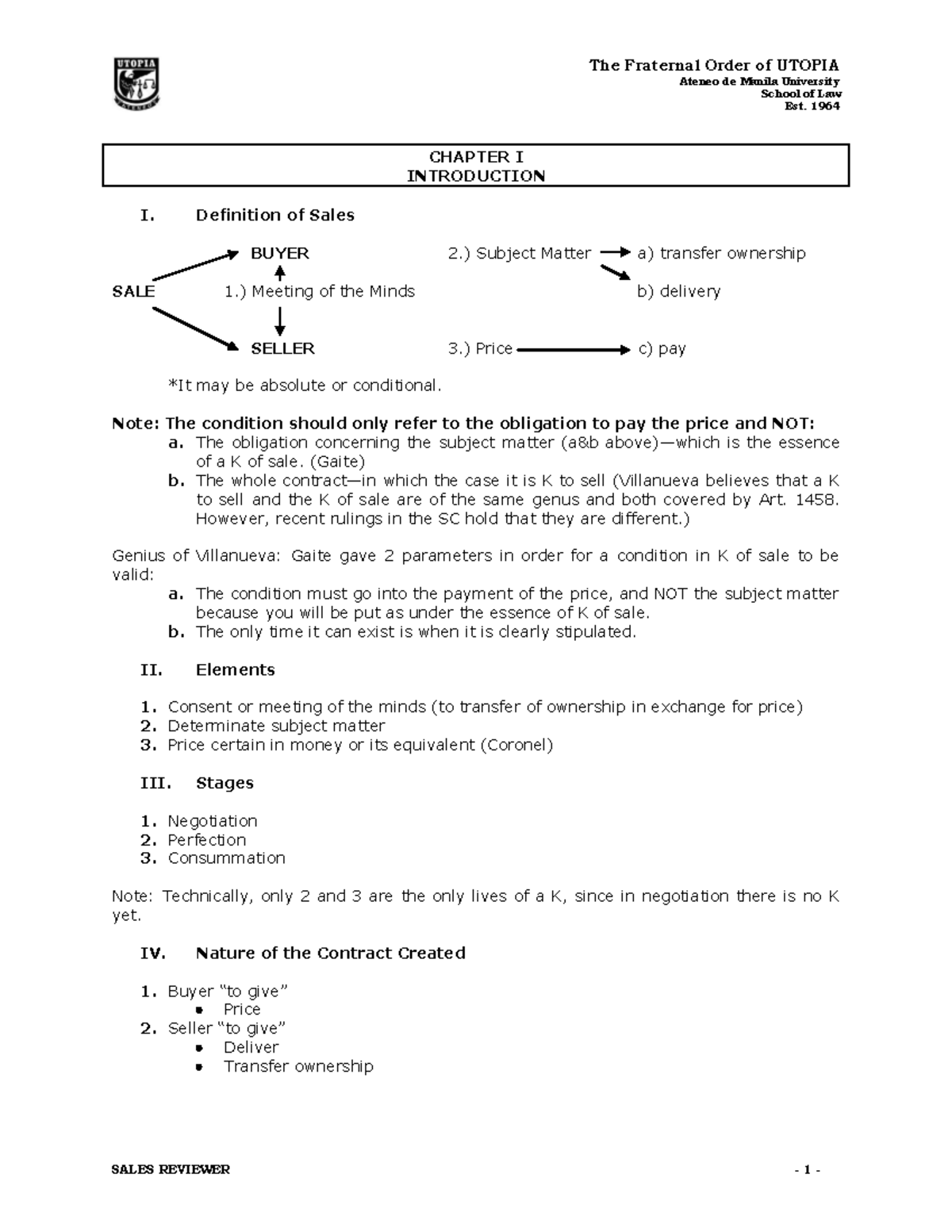 Sales-Utopia-Notes - n/a - Ateneo de Manila University School of Law ...