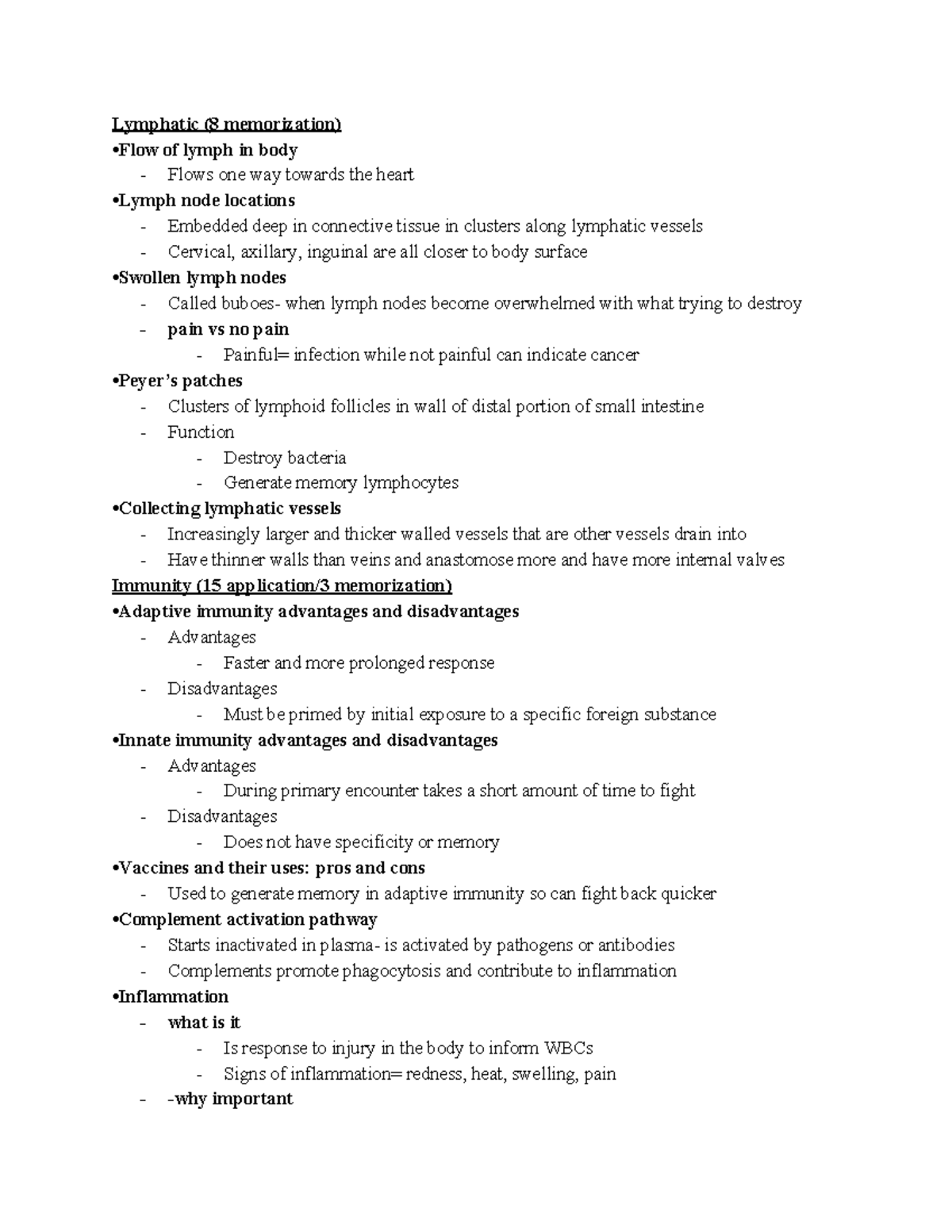 Anatomy Test 3 Study Guide - Lymphatic (8 memorization) •Flow of lymph ...