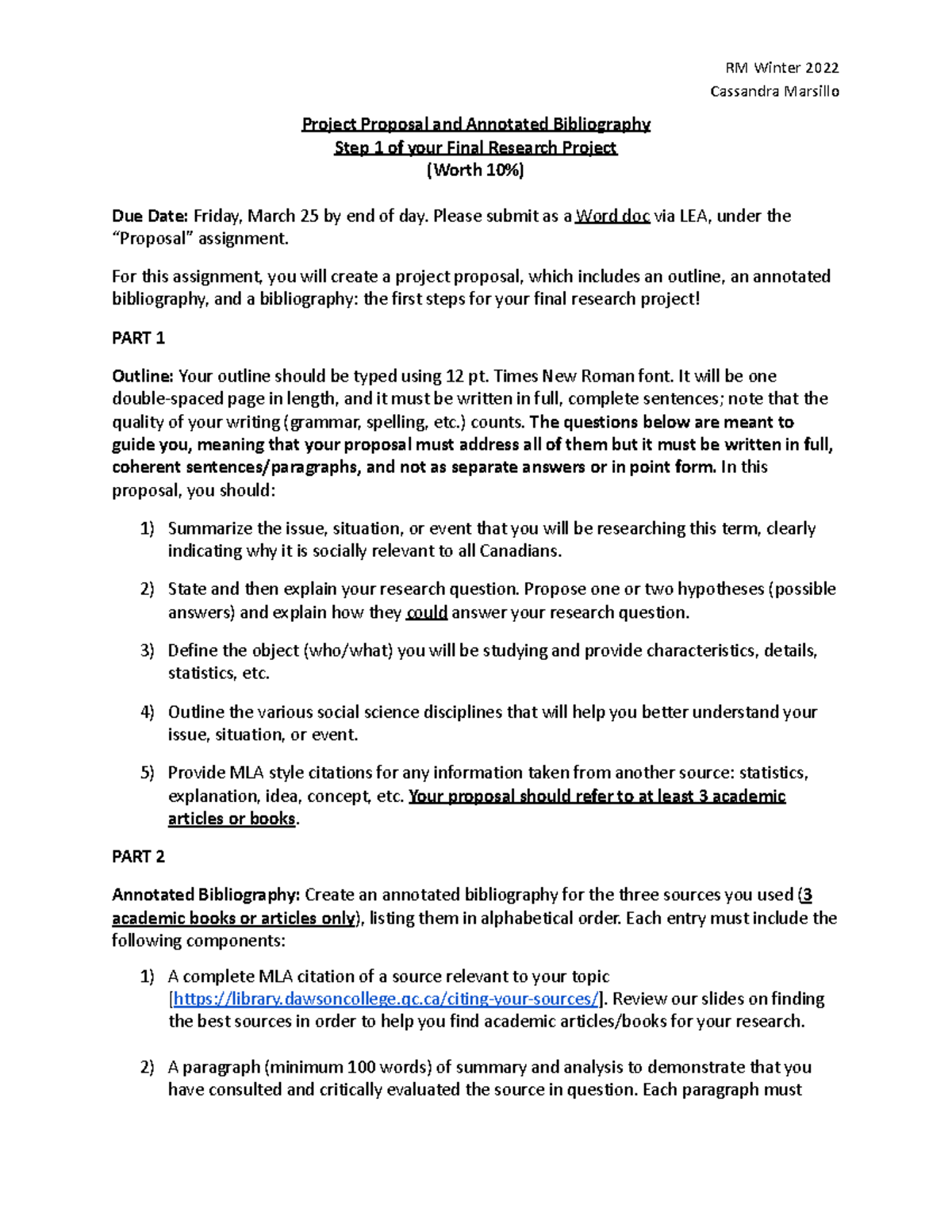 Proposal and Annotated Bibliography Guidelines-2 - RM Winter 2022 ...
