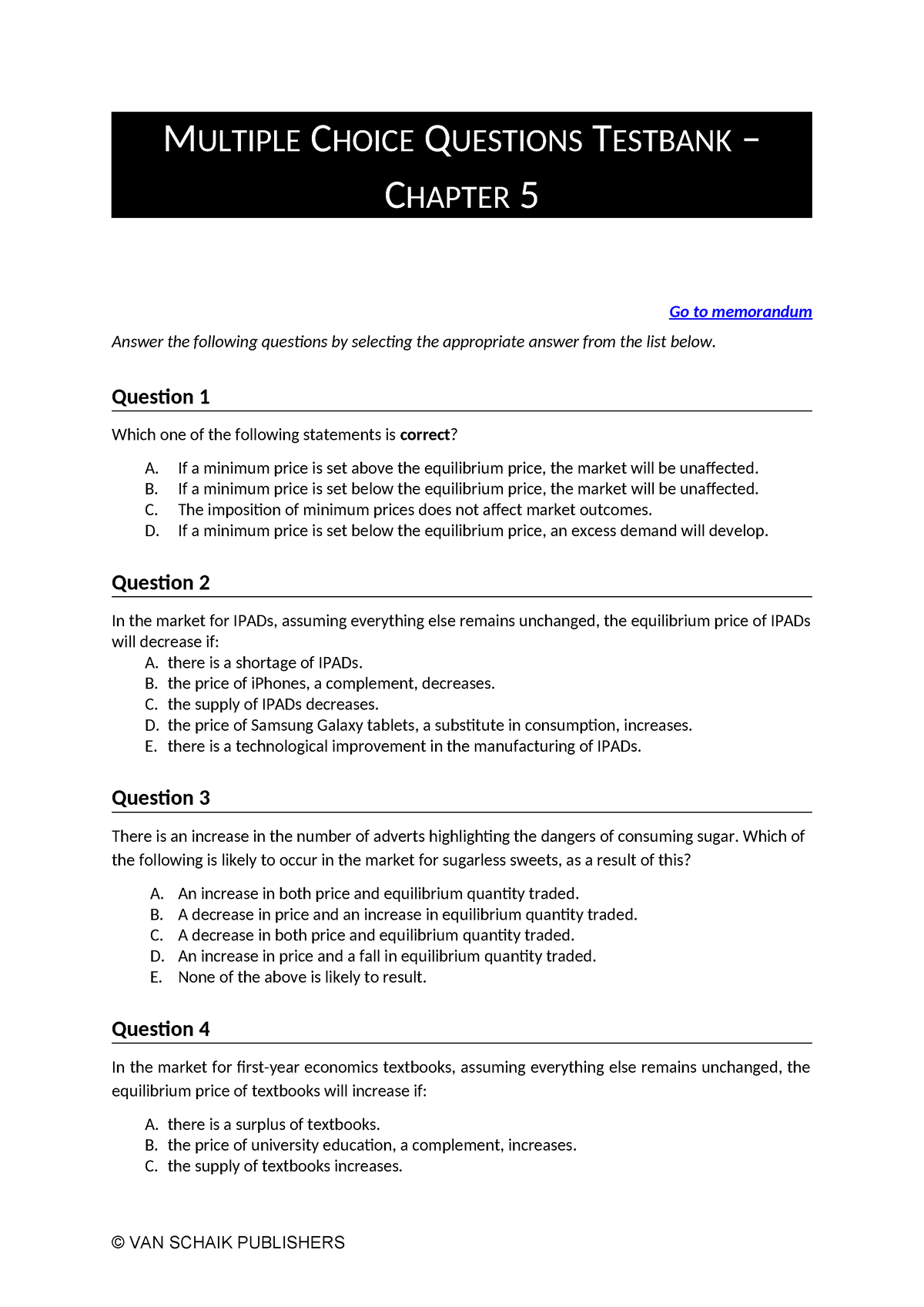 Economics 5 MCQ C5 - MULTIPLE CHOICE QUESTIONS TESTBANK – CHAPTER 5 Go ...