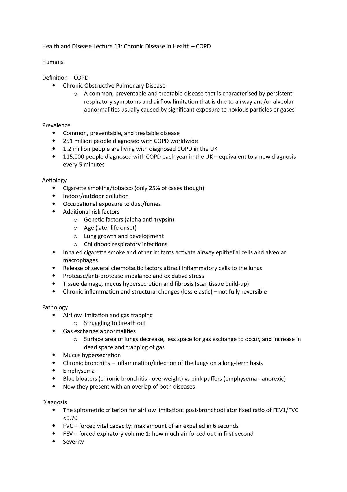 Lecture 13 Notes - Chronic Disease in Health: COPD - Health and Disease ...