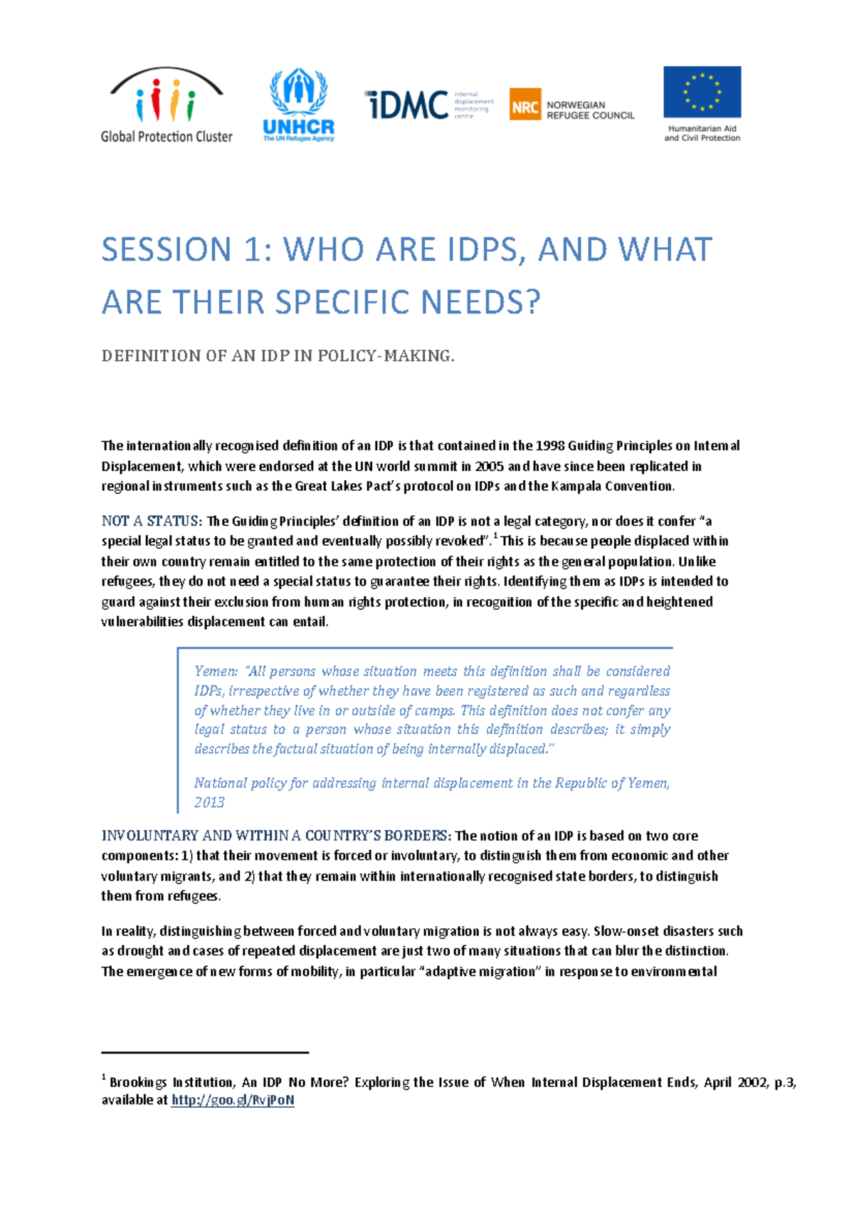 Session-1-handout - SESSION 1 : WHO ARE IDPS, AND WHAT ARE THEIR ...
