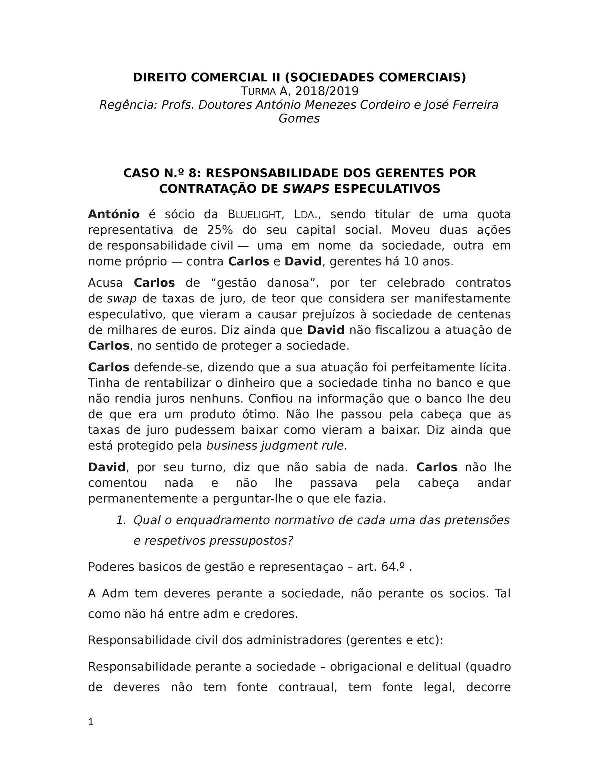 Direito Comercial Ii Sociedades Comerciais Casos 8 E 9 Direito Comercial Ii Sociedades 4566