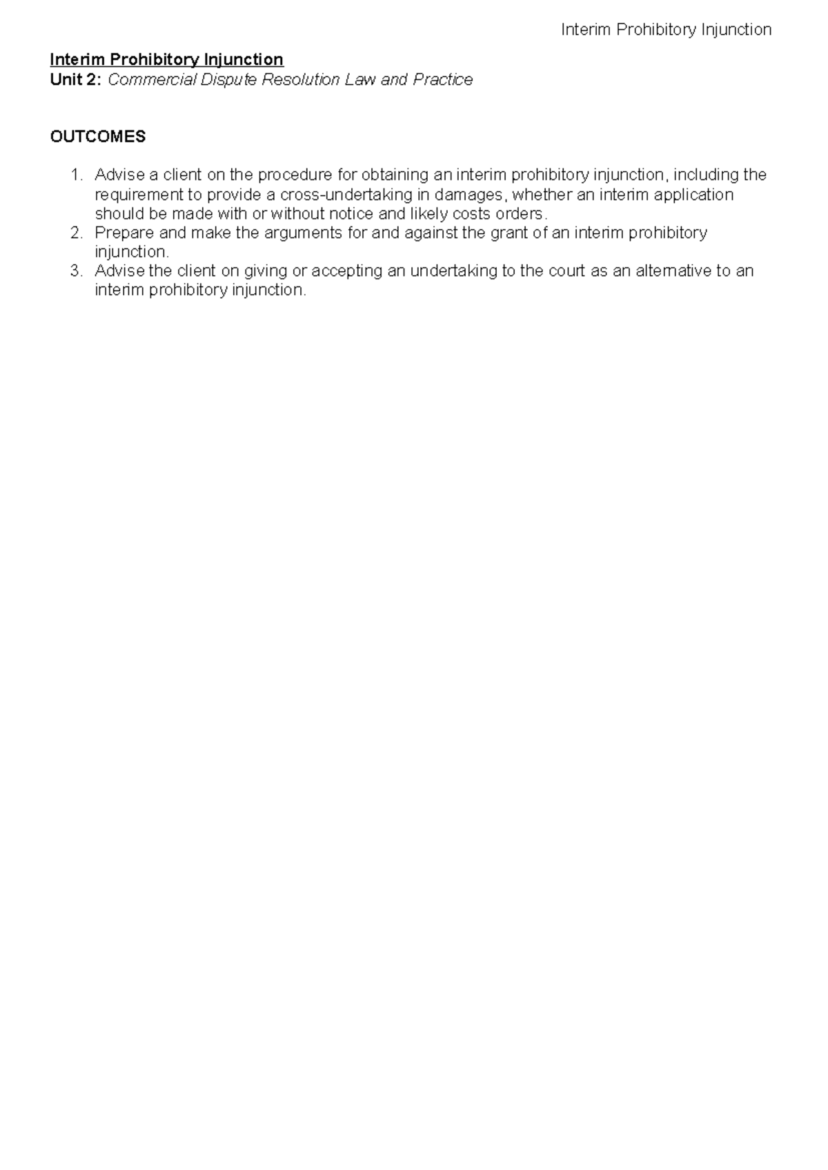 Unit 2 - Interim Prohibitory Injunction - Interim Prohibitory ...