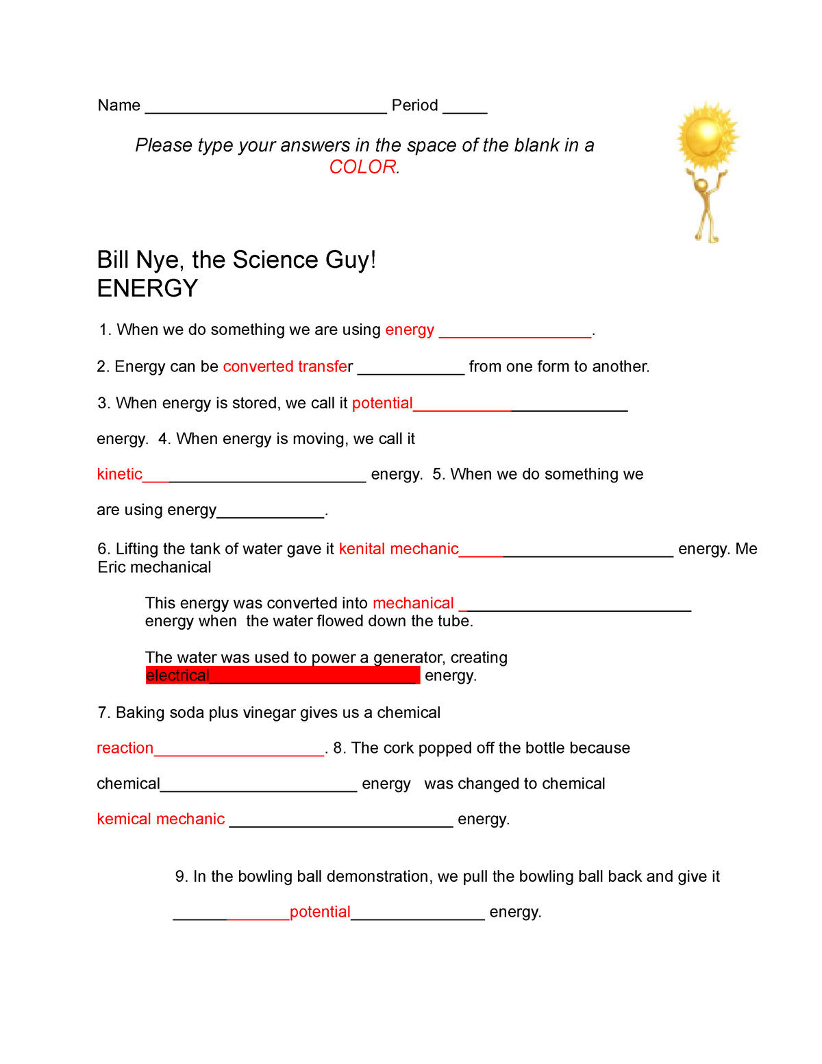 Bill Nye Energy Worksheet student docx Name