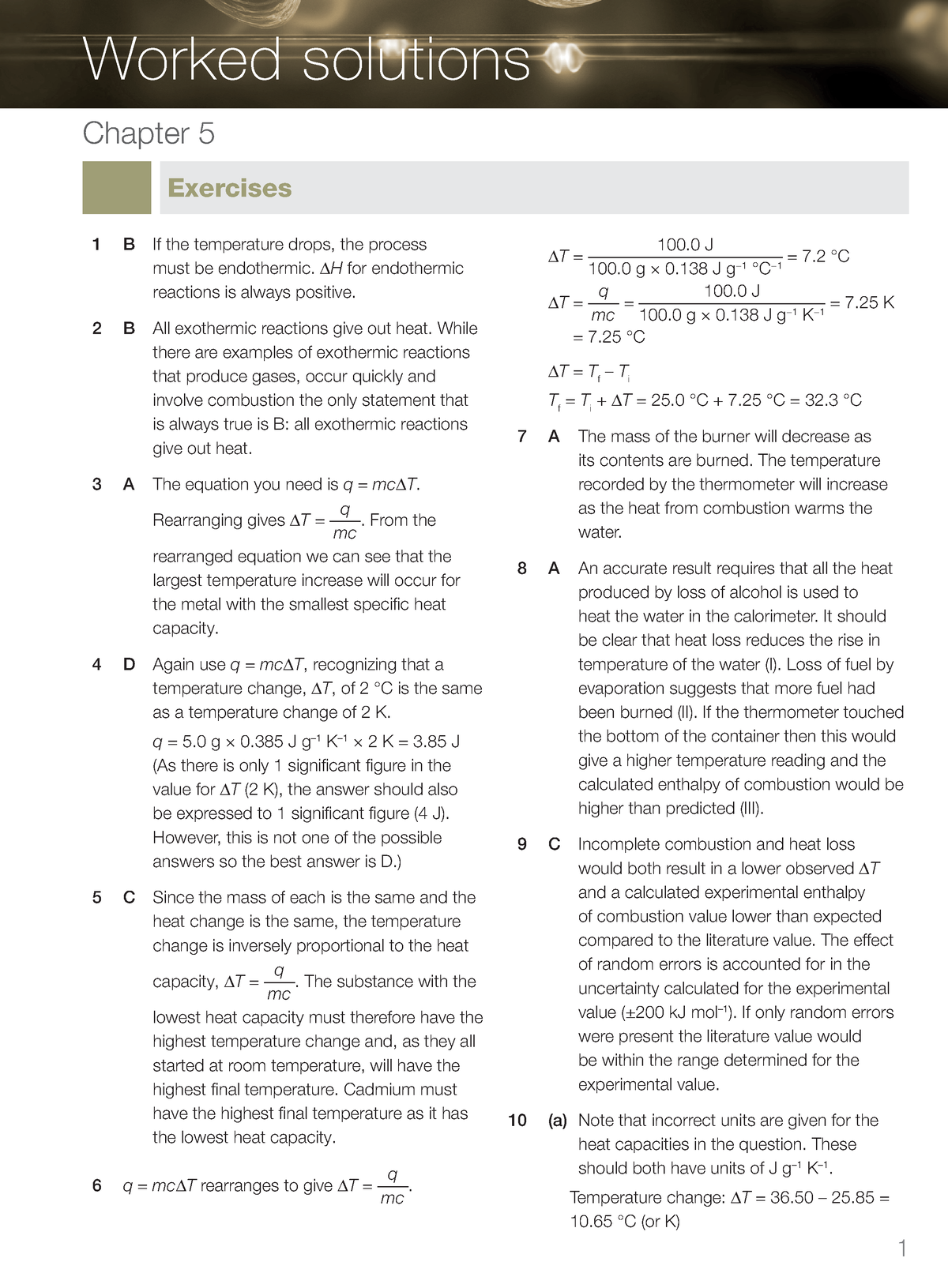 Chapter 5 Worked Solutions - Chapter 5 Exercises 1 B If The Temperature ...