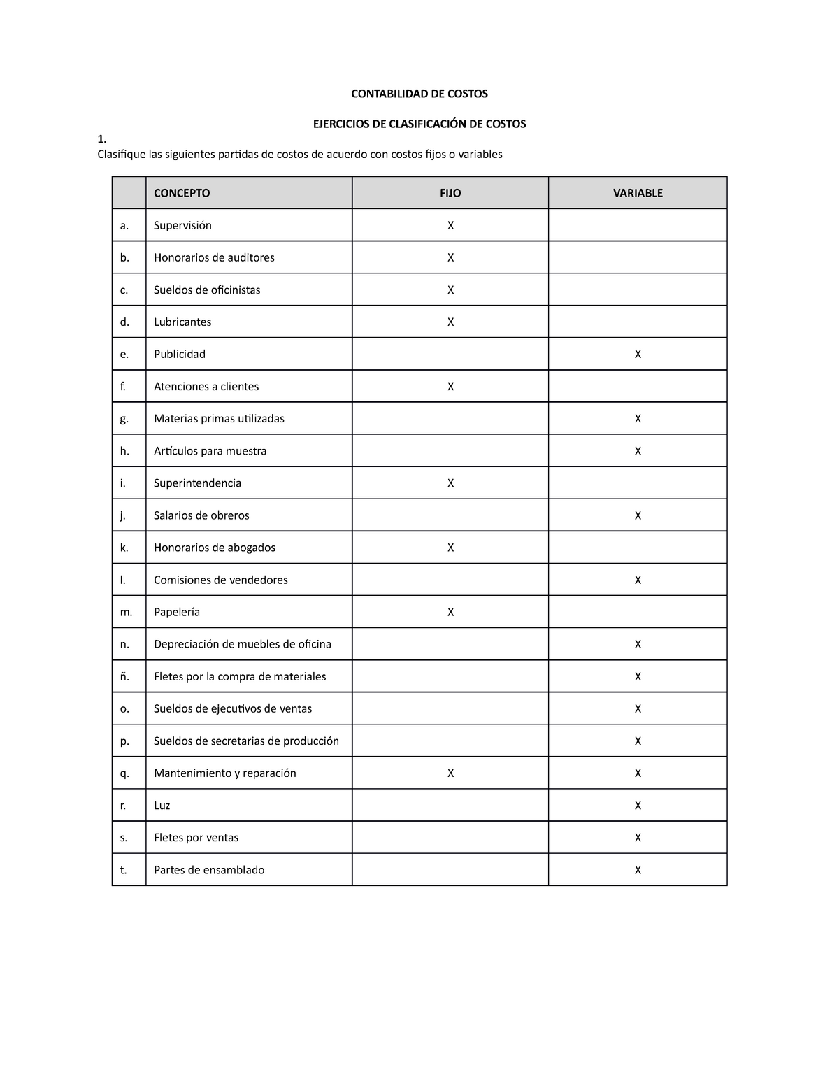 Ejercicios De Costos Contabilidad De Costos 1 Ejercic 8441