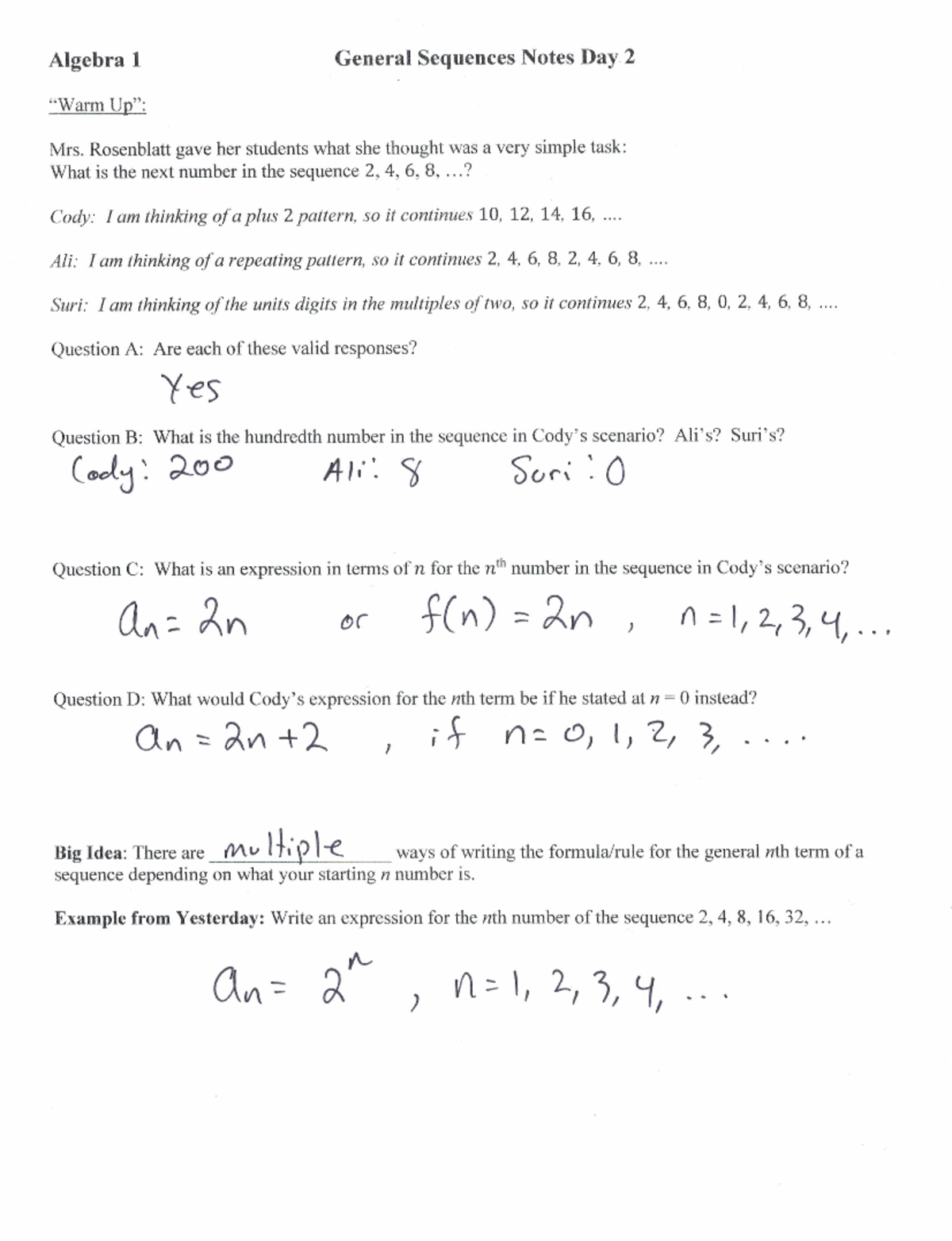 01-10-17. General Sequences Day 2 Notes Completed - Studocu