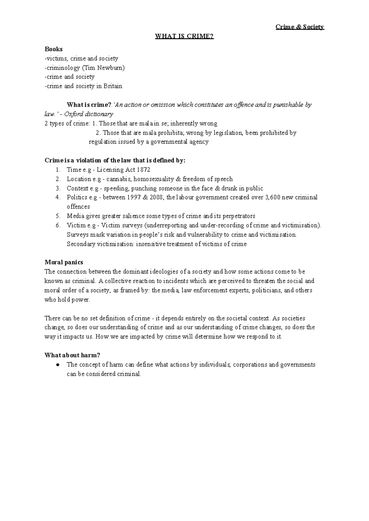 What is crime lecture notes - Crime & Society WHAT IS CRIME? Books ...