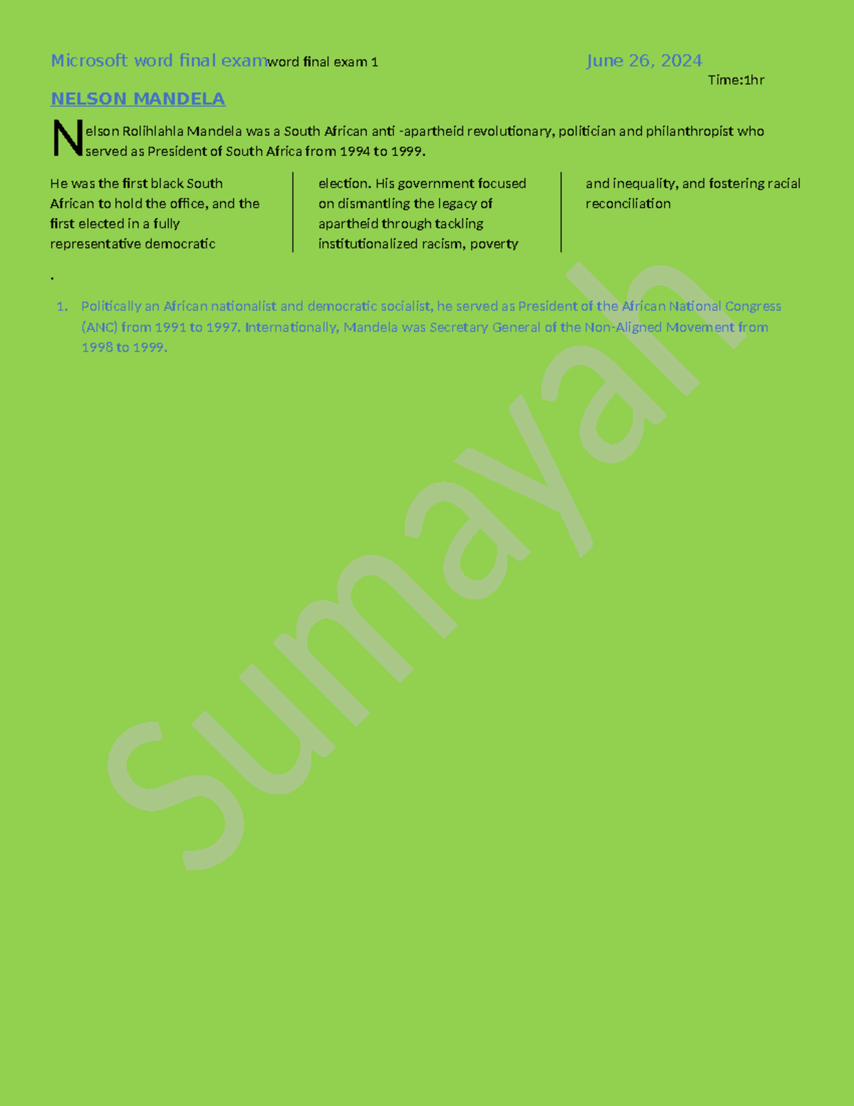 Sumayah'S EXAM WORD - computer - Microsoft word final examword final ...