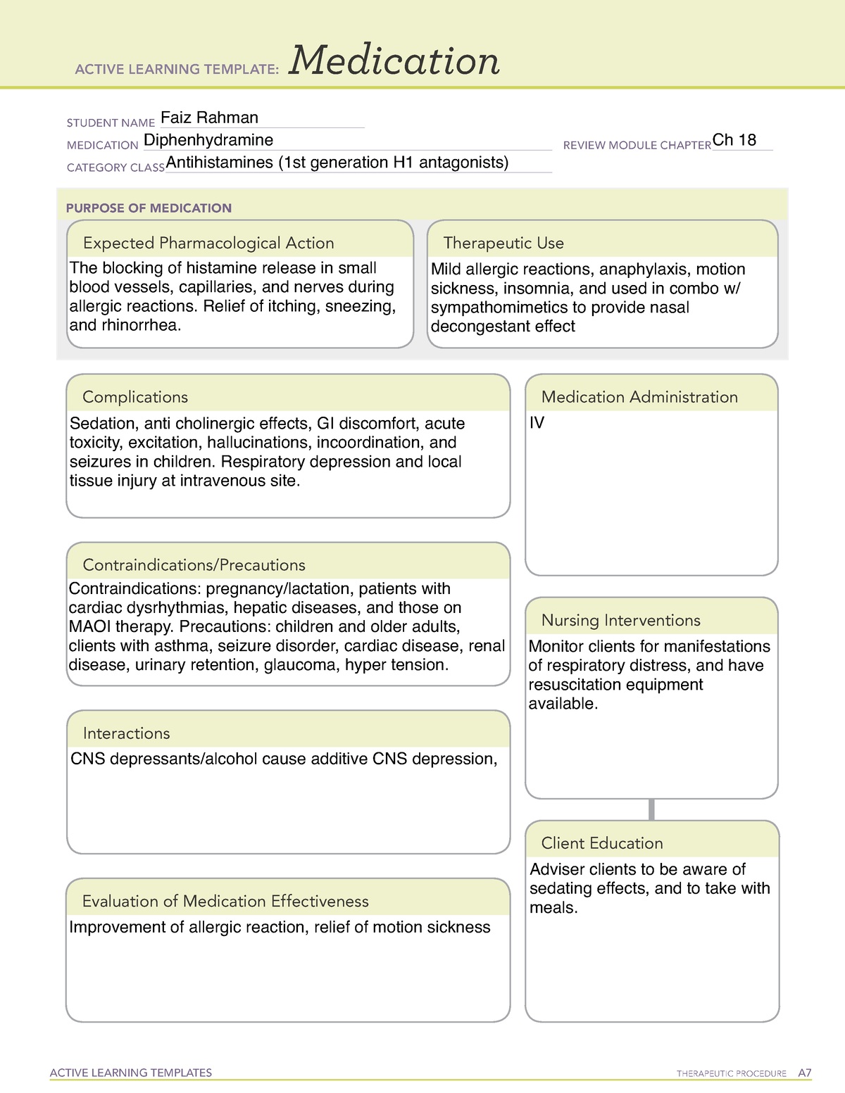Diphenhydramine Drug Templates ACTIVE LEARNING TEMPLATES