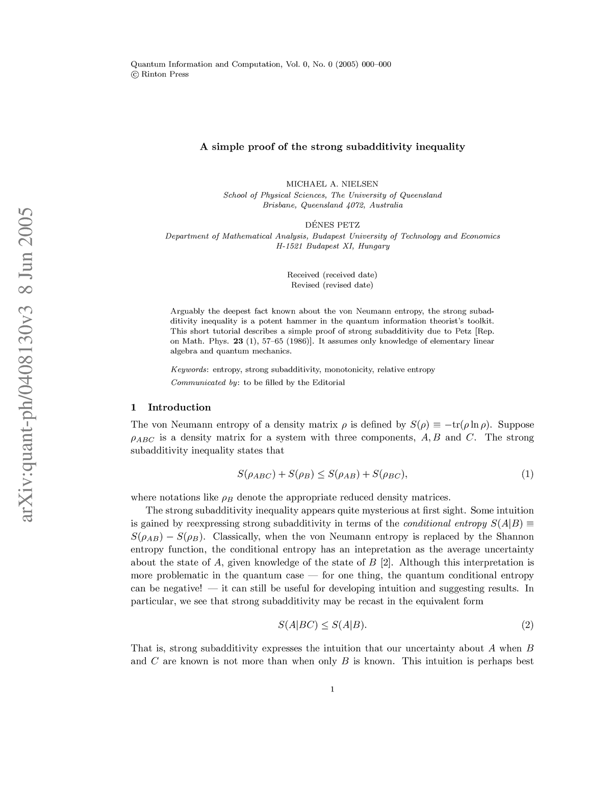 0408130 - Cours - ArXiv:quant-ph/0408130v3 8 Jun 2005 Quantum ...