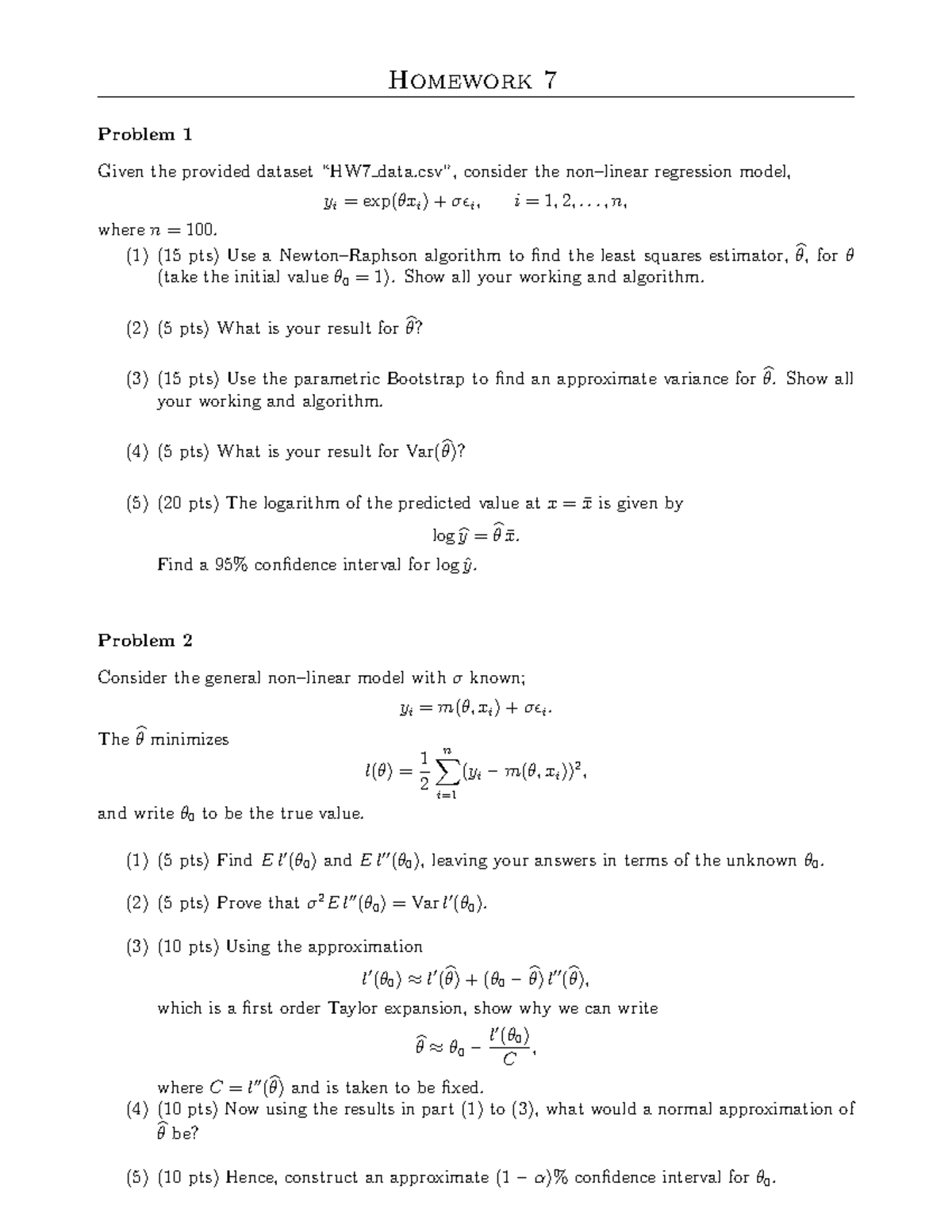 Hw7 - Hw7 Regression - Homework 7 Problem 1 Given The Provided Dataset ...