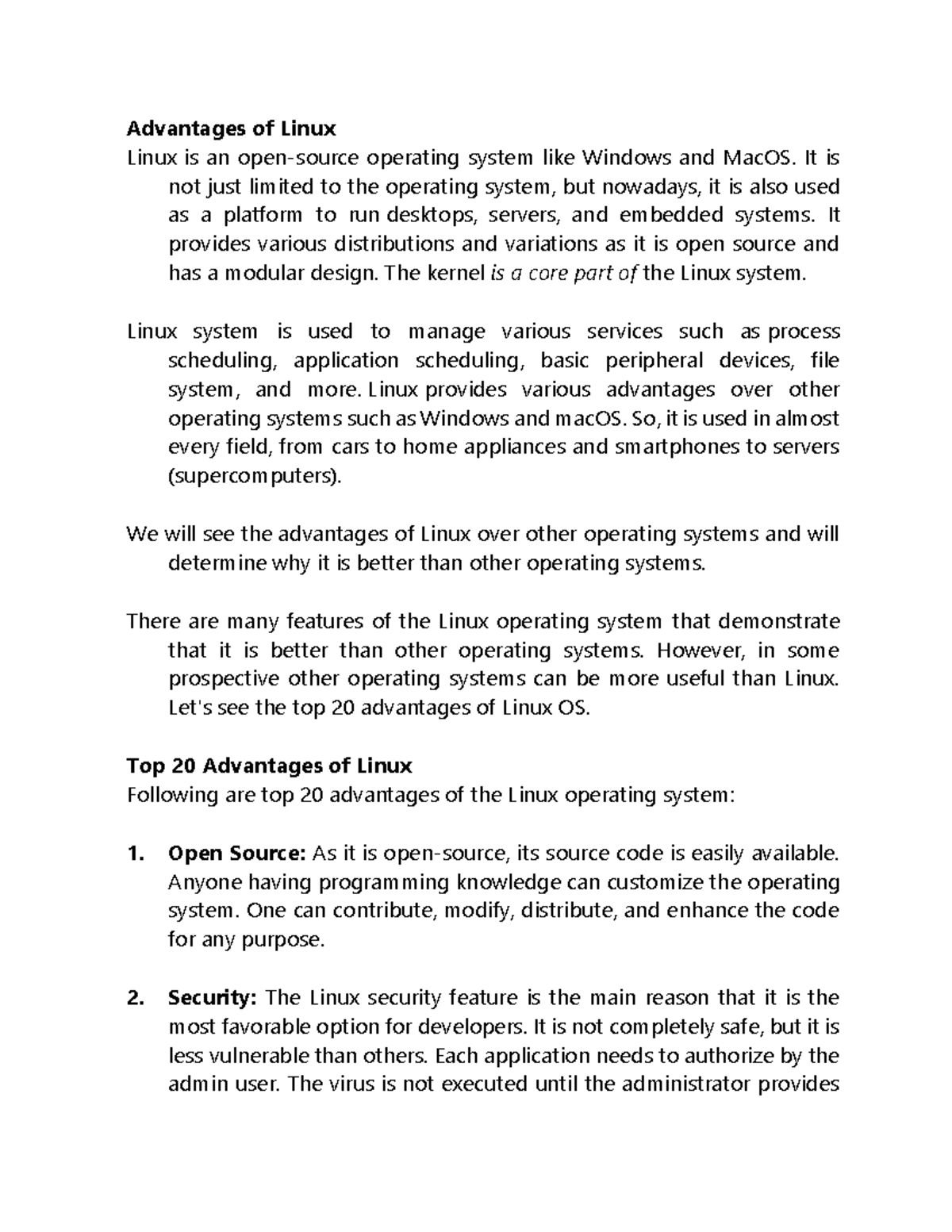 04 Advantages of Linux - Advantages of Linux Linux is an open-source ...