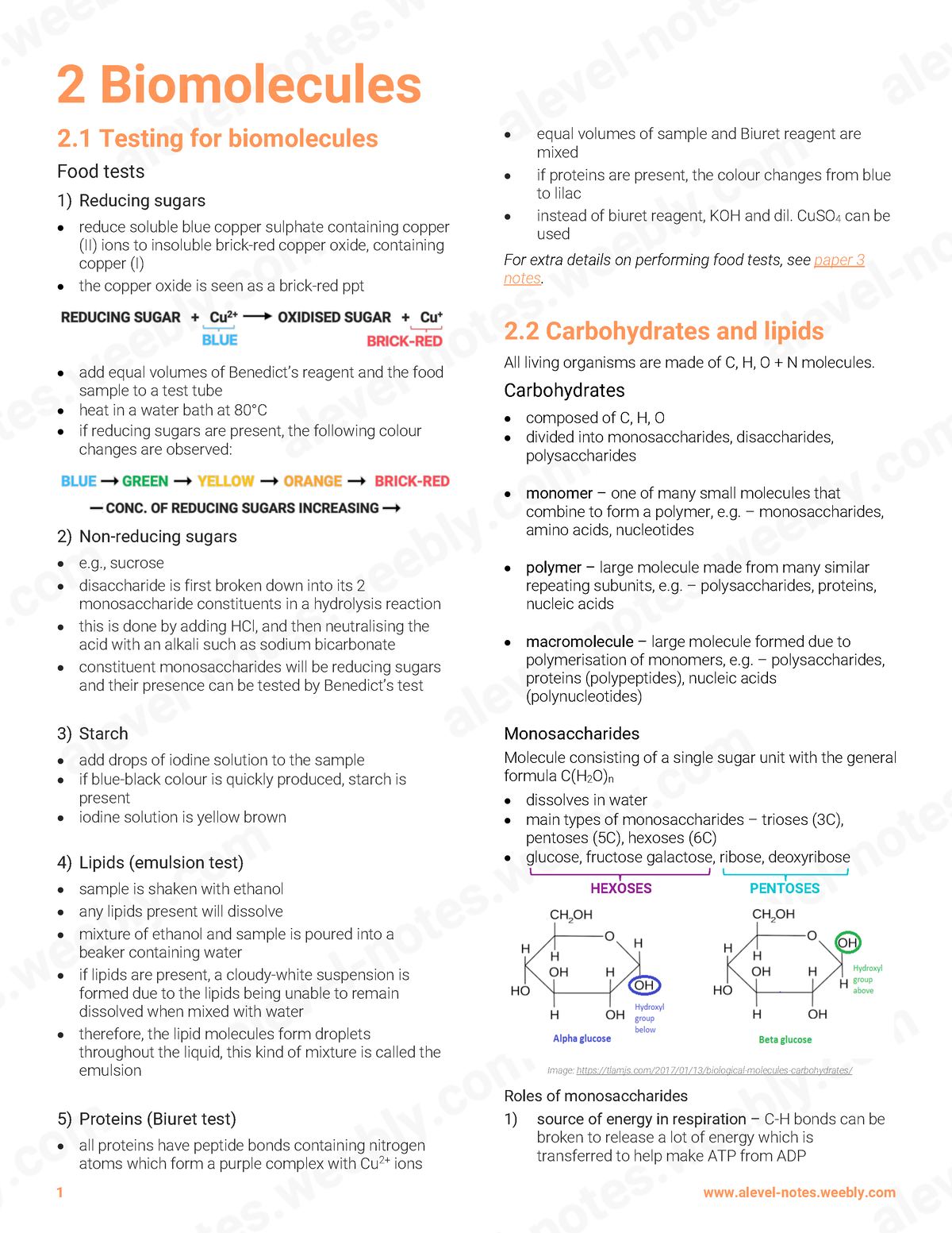 2 Biomolecules - Summary - 2 Biomolecules 2 Testing For Biomolecules ...