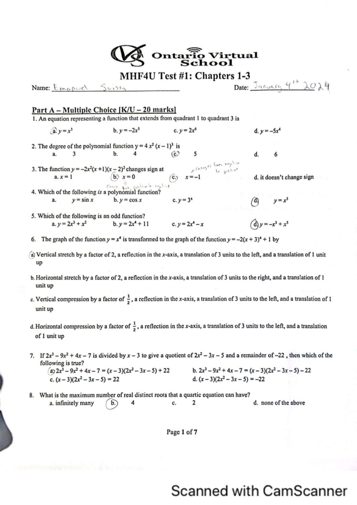 Test unit 1 math grade 12 - Studocu