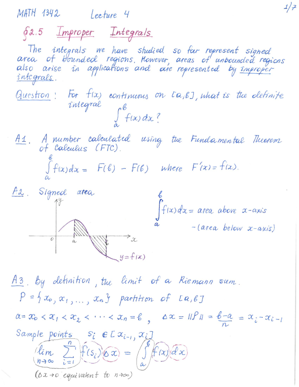 1342 Lecture 4 Improper Integrals - MATH 1342 Lecture 4 Improper ...