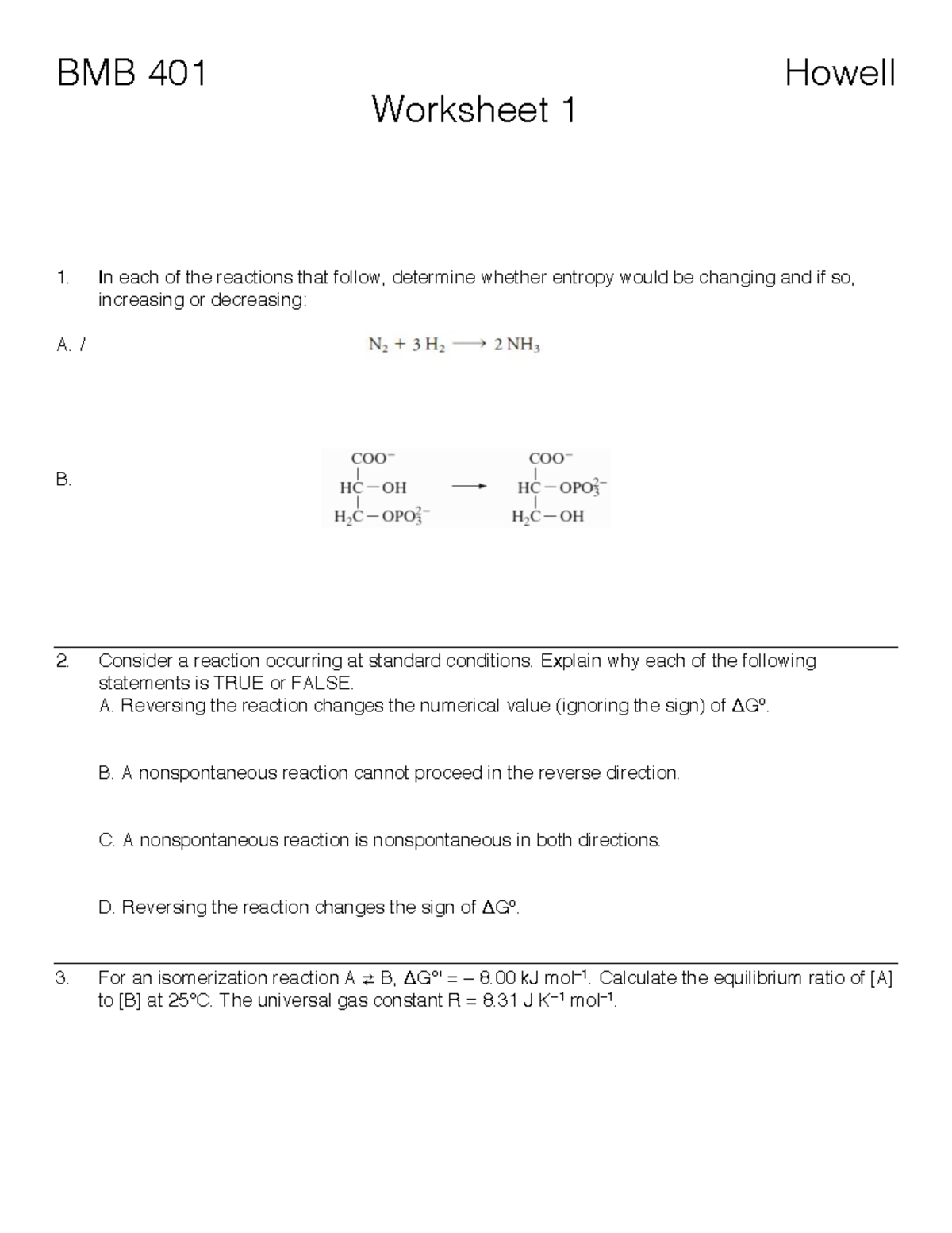 1 BMB401 FA18 Worksheet - BMB 401 Worksheet 1 Howell KEY We provide ...