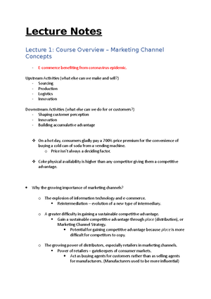 Marketing Channels Notes - MARKETING CHANNEL NOTES WEEK ONE: Marketing ...
