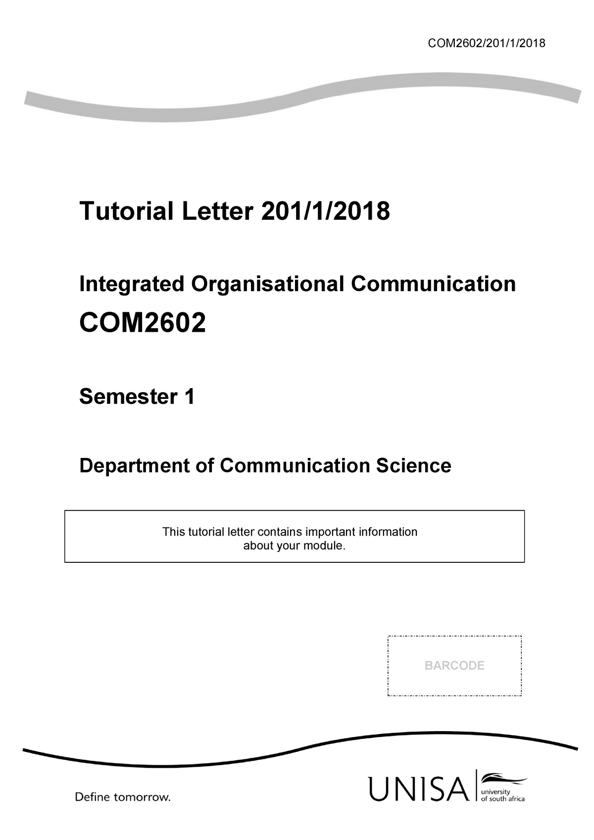 201 2018 1 B-5 - 201 - Tutorial Letter Integrated Organisational ...