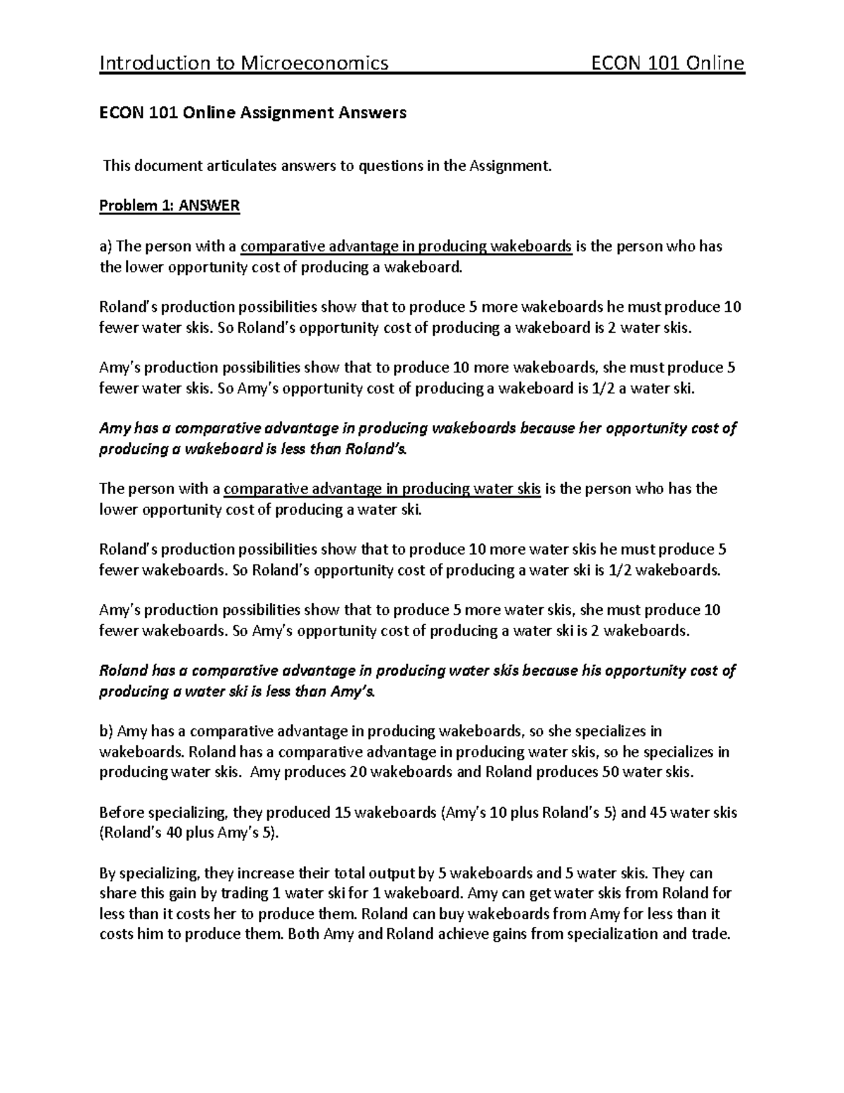 A1 Solutions F18 - Introduction to Microeconomics ECON 101 Online ECON ...