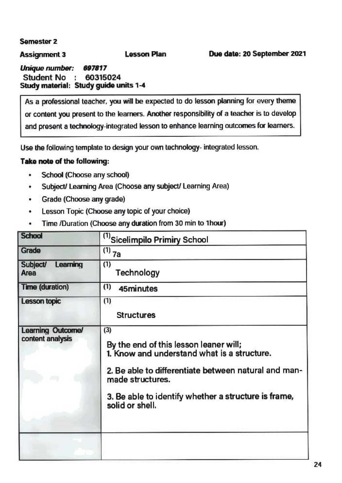 cic2601 assignment 3 lesson plan