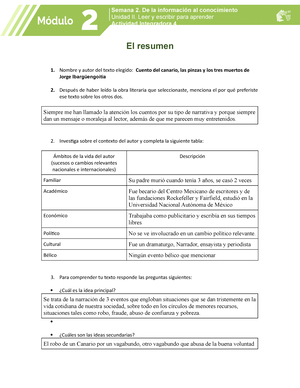 Actividad Integradora 4 Modulo 2 - Actividad Integradora 4. El Resumen ...