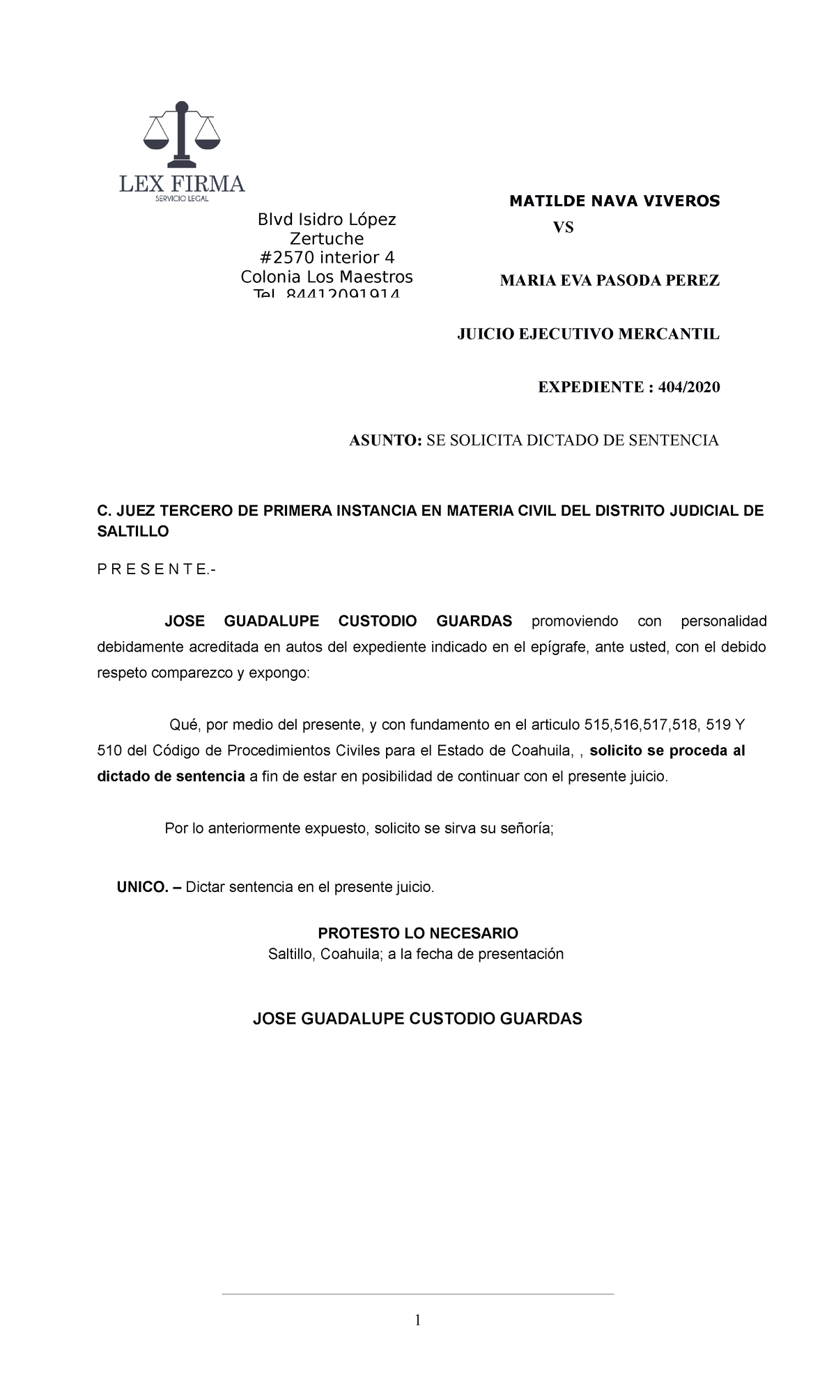 Sentencia Civil - FORMATO - MATILDE NAVA VIVEROS VS MARIA EVA PASODA ...