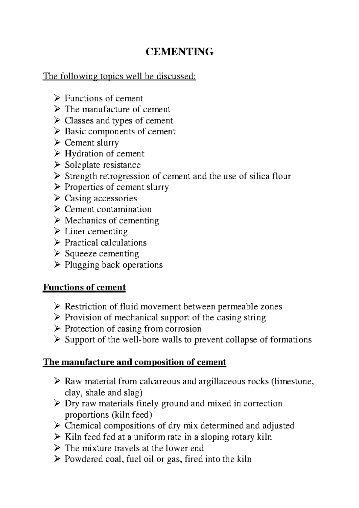 Cementing xdfhd CEMENTING The following topics well be discussed