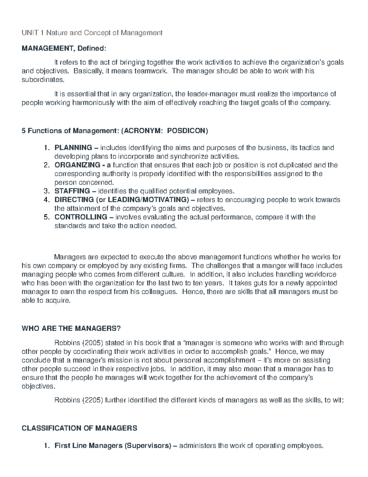 UNIT 1 Nature and Concept of Management - UNIT 1 Nature and Concept of ...