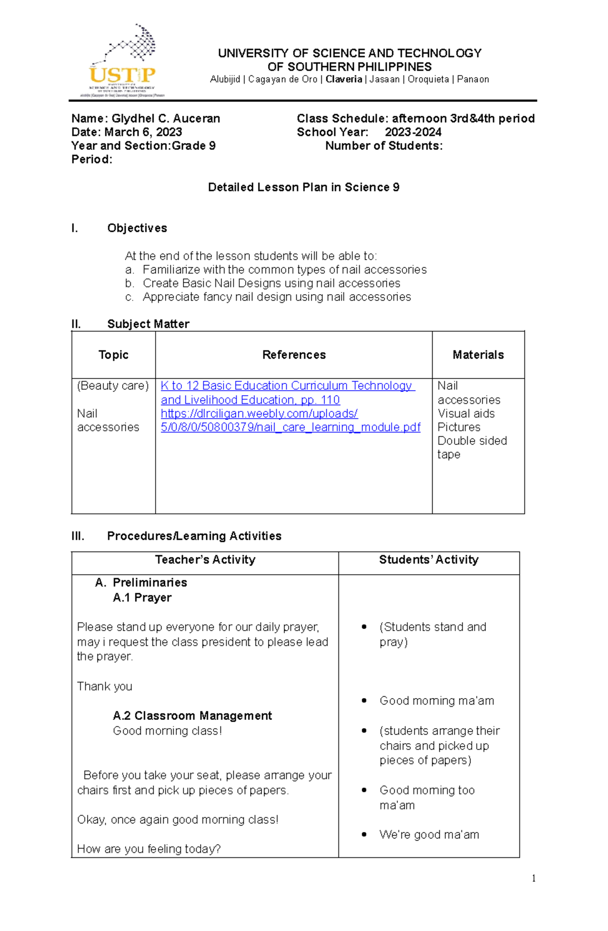DLP Format - drafts documents - UNIVERSITY OF SCIENCE AND TECHNOLOGY OF ...