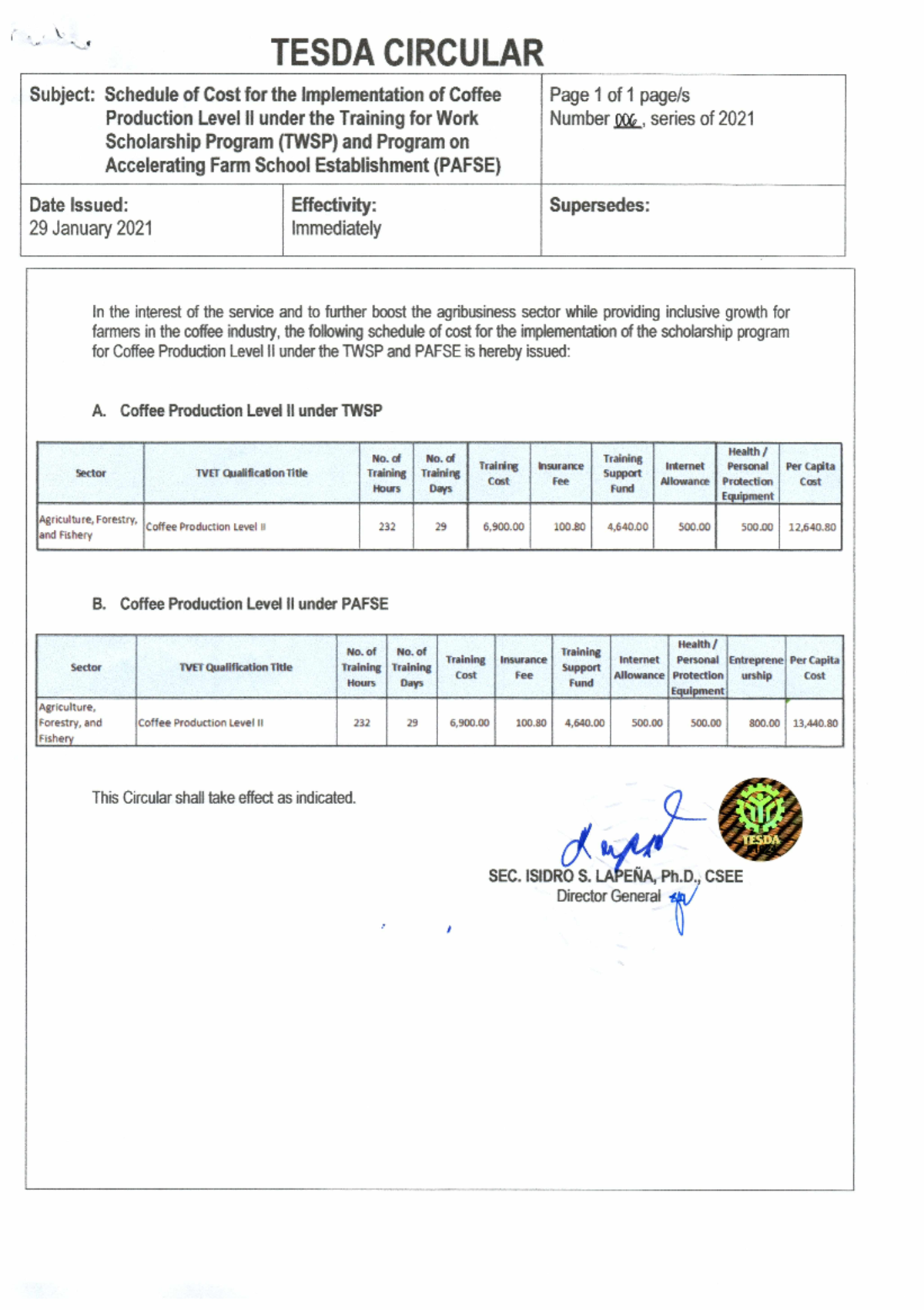 Tesda Circular No. - Studocu