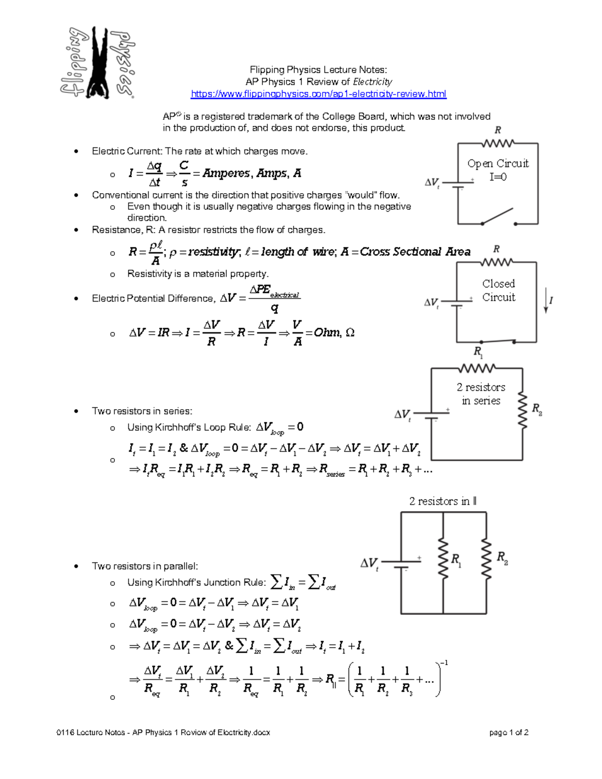 Electricity Notes - 0116 Lecture Notes - AP Physics 1 Review Of ...