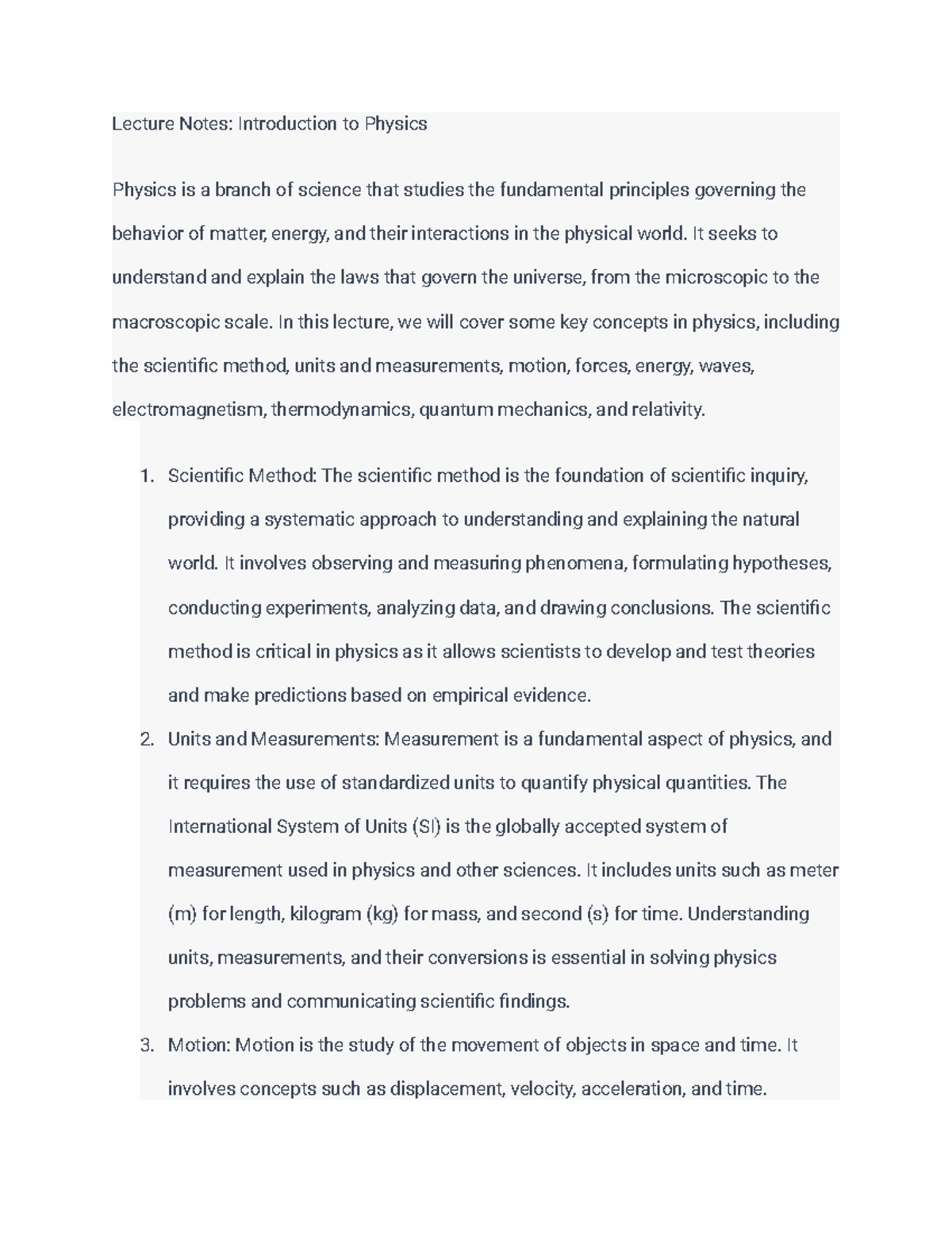 Physics lecture notes - Lecture Notes: Introduction to Physics Physics ...
