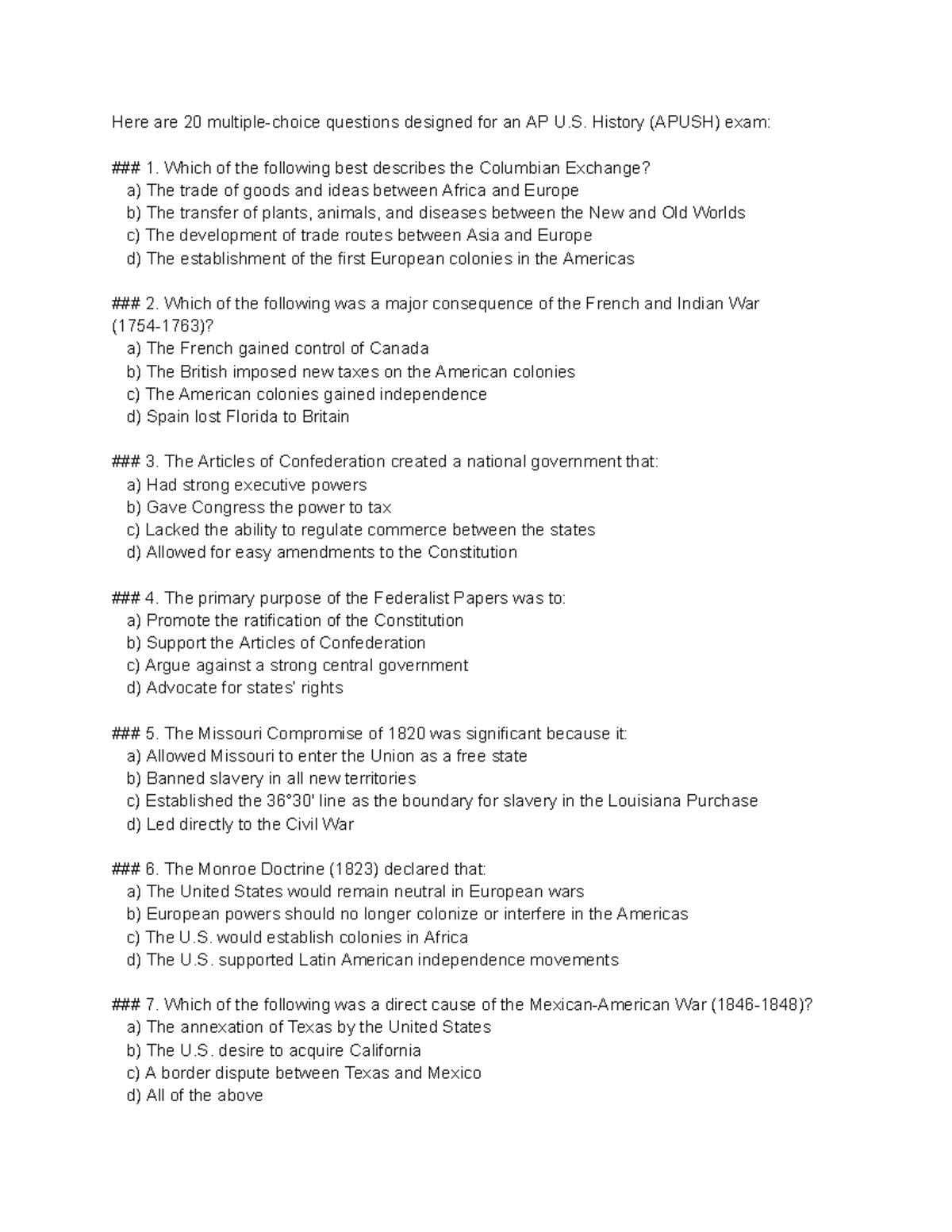 Untitled document - Yoooooooio - Here are 20 multiple-choice questions ...