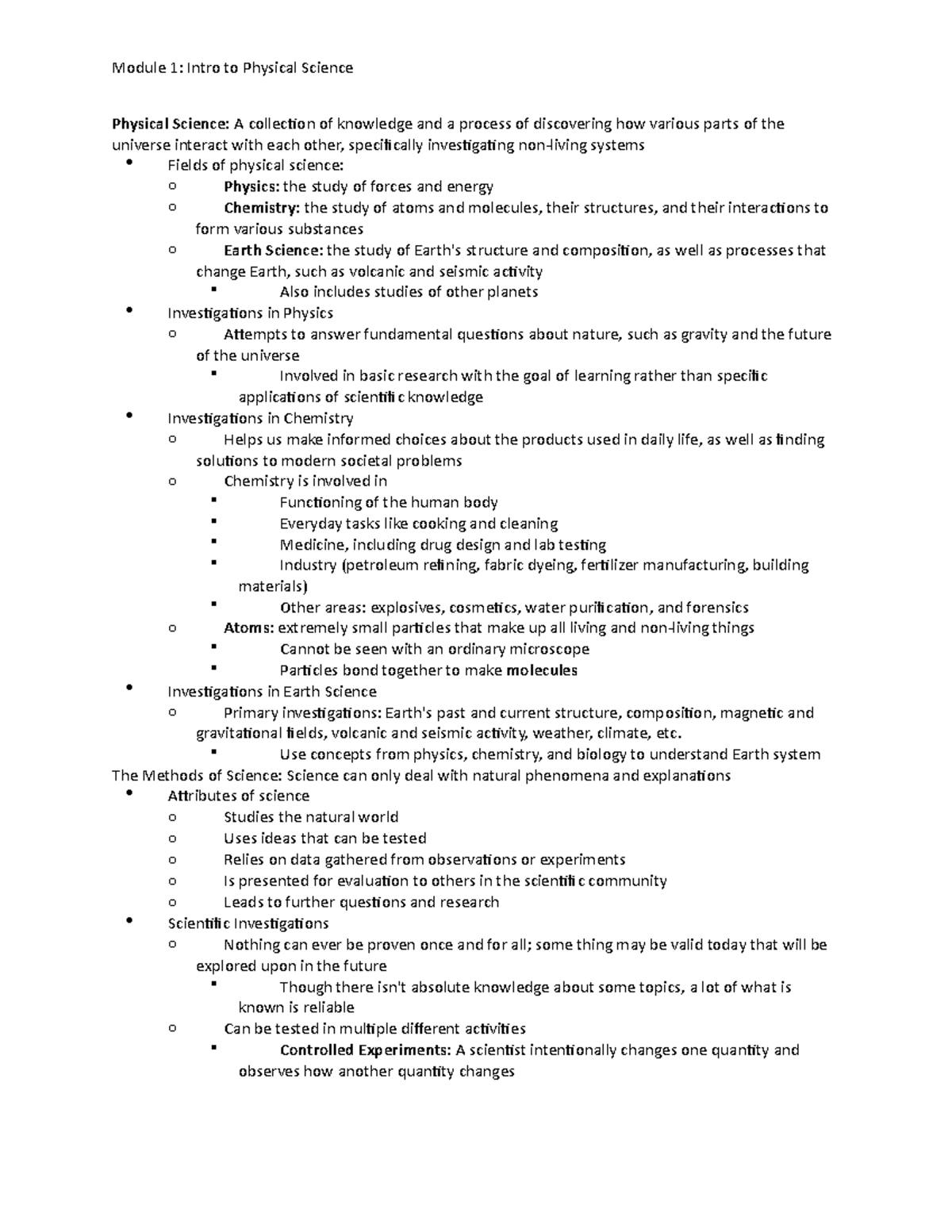 Module 1 - Physical Science: A collection of knowledge and a process of ...