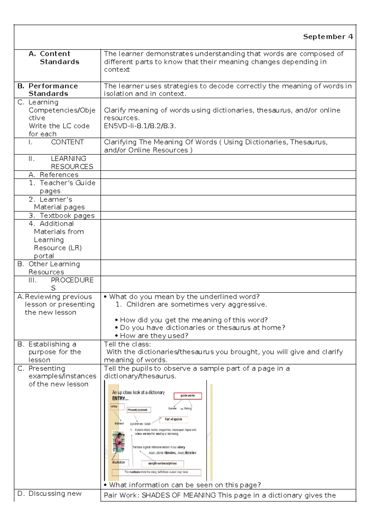 Grade 5 DLL week 2 - Daily Lesson Log MELC based - September 4 A ...