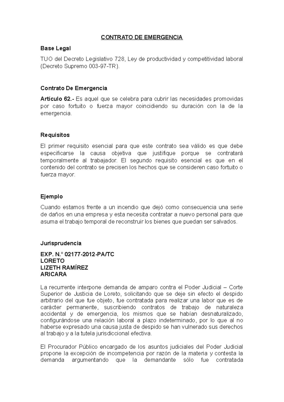 C. Emergencia - CONTRATO DE EMERGENCIA Base Legal TUO del Decreto ...