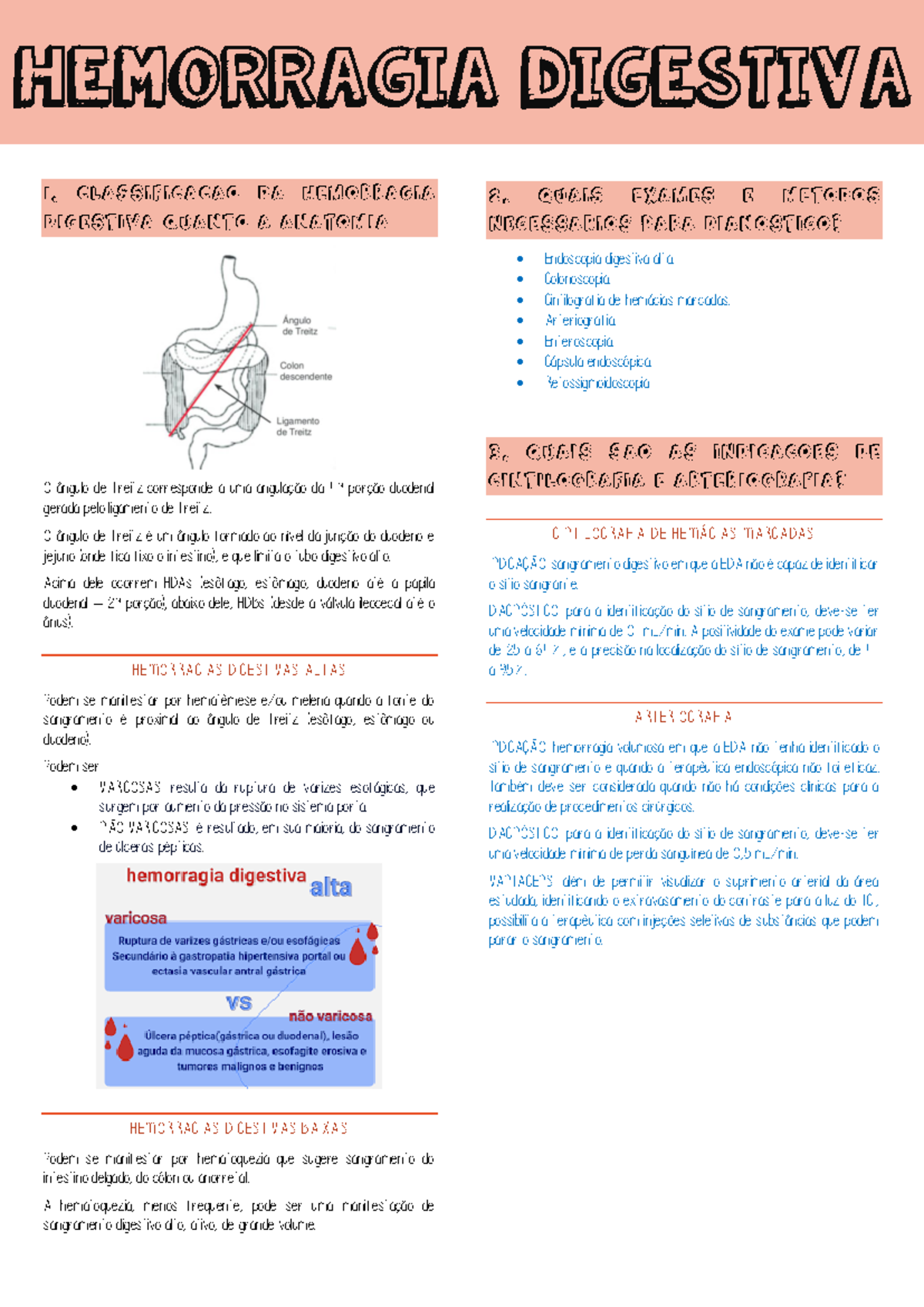 Hemorragia Digestiva resumo - O ângulo de Treitz corresponde a uma ...