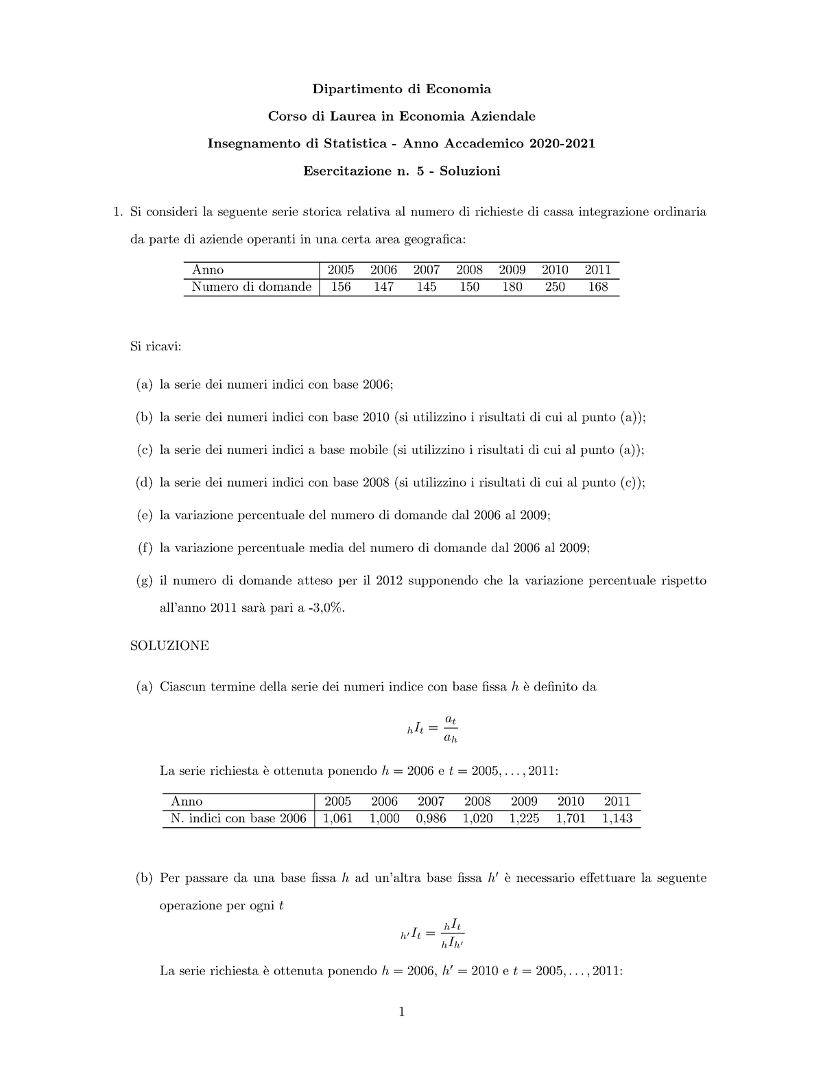 Ese5 Sol New - Dipartimento Di Economia Corso Di Laurea In Economia ...