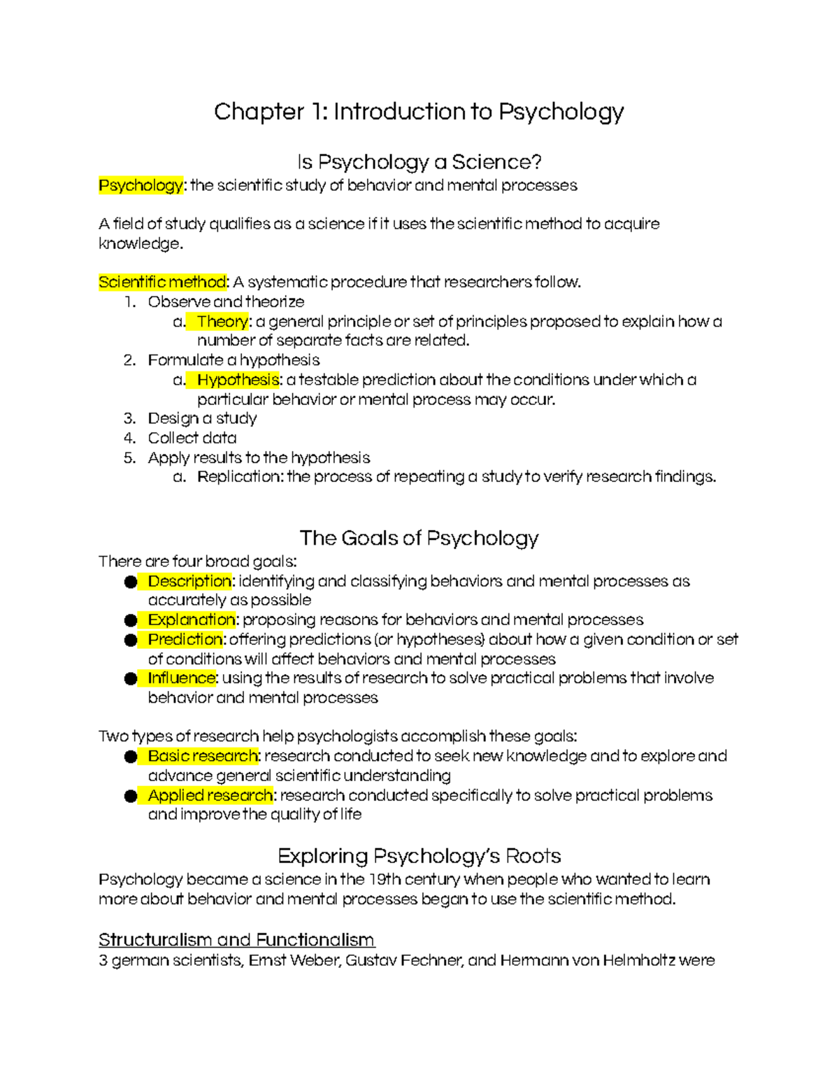 Psychology Chapter 1 Textbook Notes Chapter 1 Introduction To Psychology Is Psychology A 5383