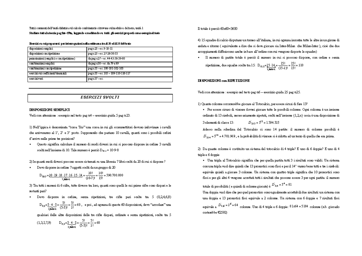 Esercizi Calcolo Combinatorio - Tutti I Contenuti Dell’unità Didattica ...