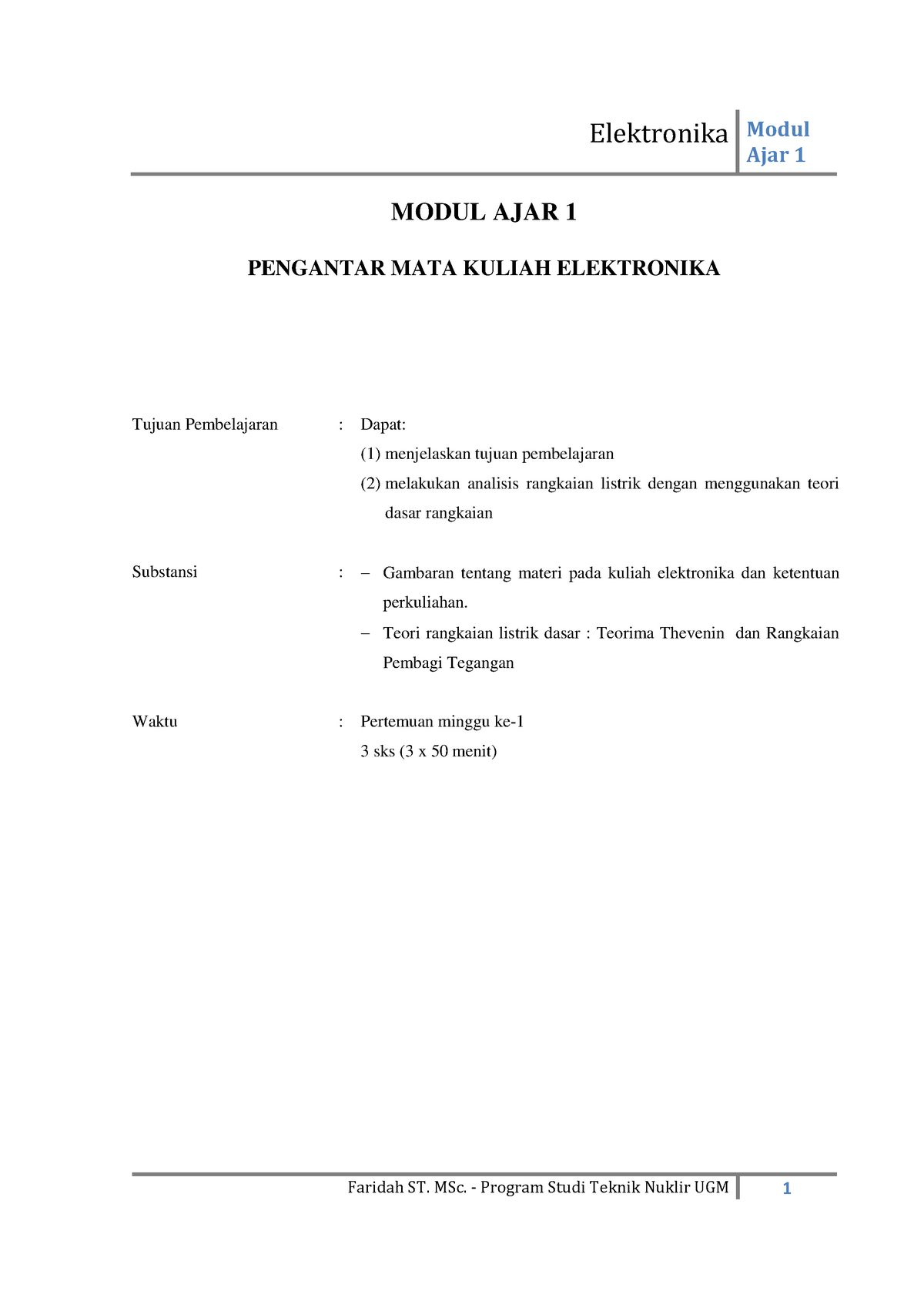 Modul Ajar 1 Elektronika TNF 1264 - Ajar 1 MODUL AJAR 1 PENGANTAR MATA ...