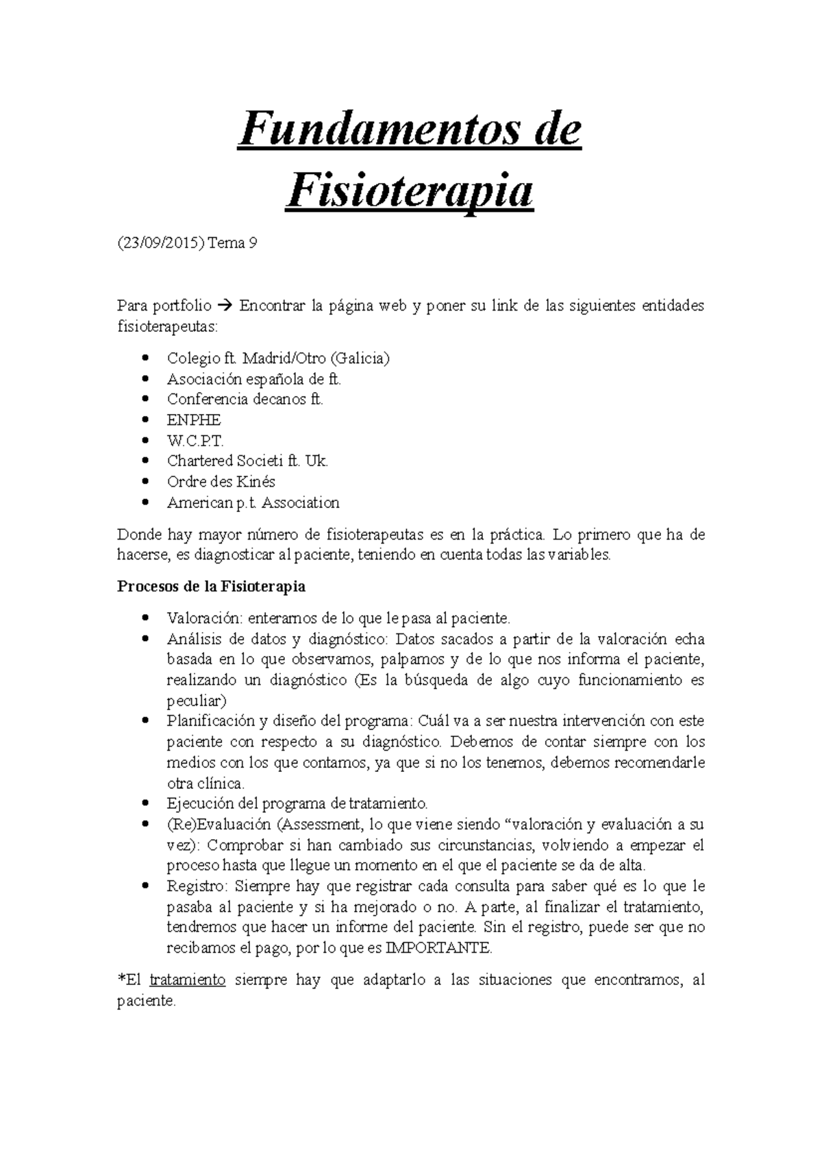 Apuntes Fundamentos De Fisioterapia - Fundamentos De Fisioterapia Tema ...