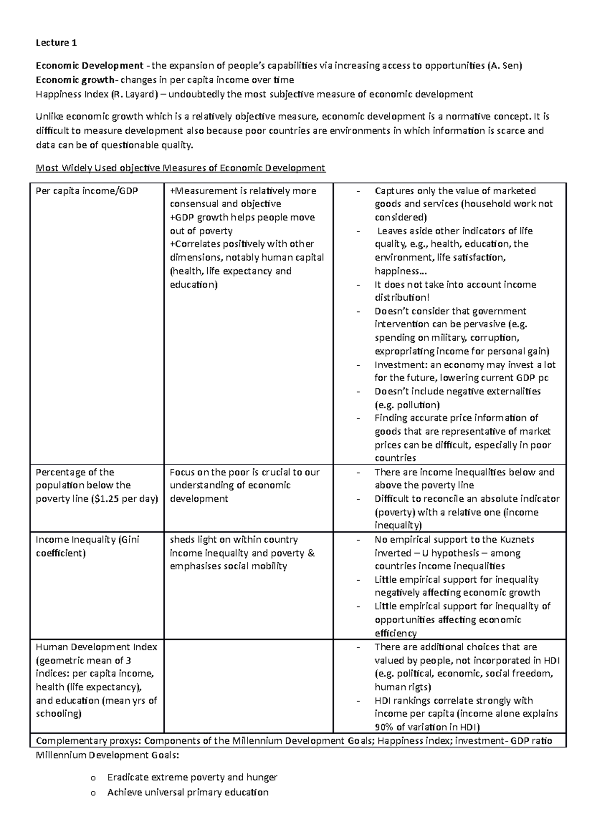 Development Notes - Lecture Slide Summaries - Lecture 1 Economic ...