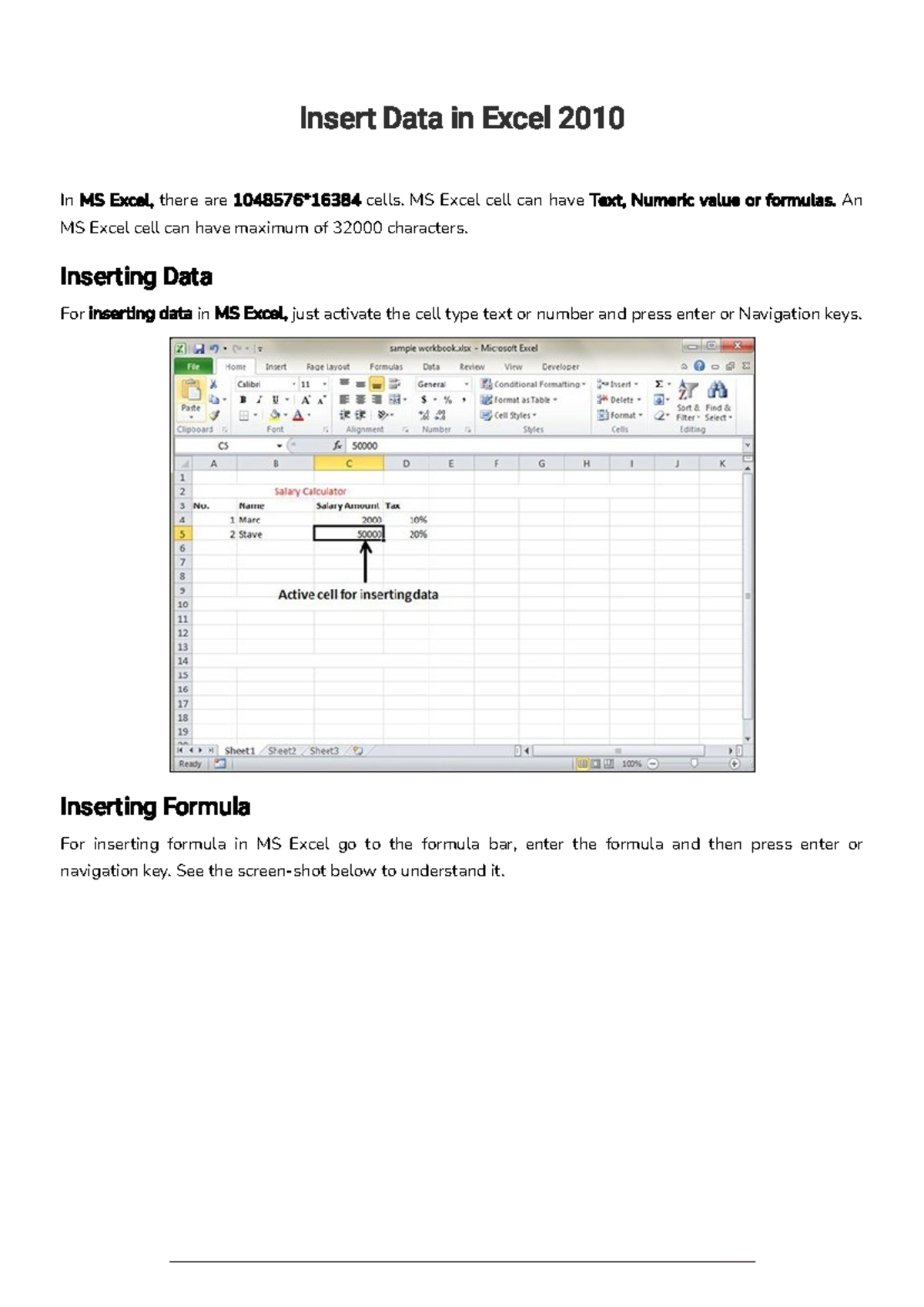MS Excel Basic-Editing Worksheet 1 - Inser t Data in Excel 2010 In MS ...