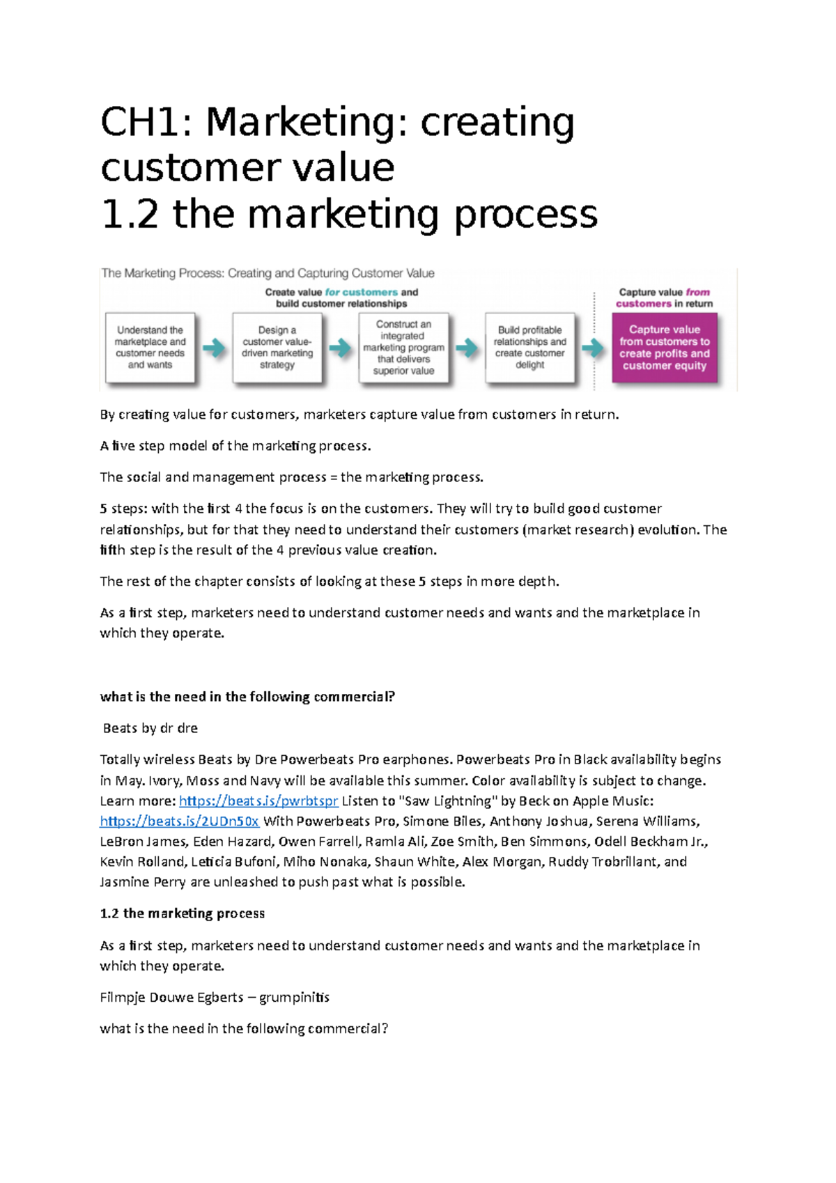 Chapitre 1 Cours Marketing - CH1: Marketing: Creating Customer Value 1 ...