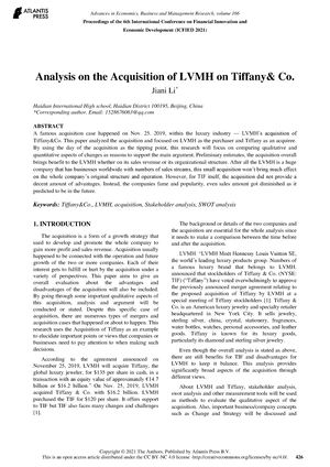 PDF) Analysis on the Acquisition of LVMH on Tiffany& Co.