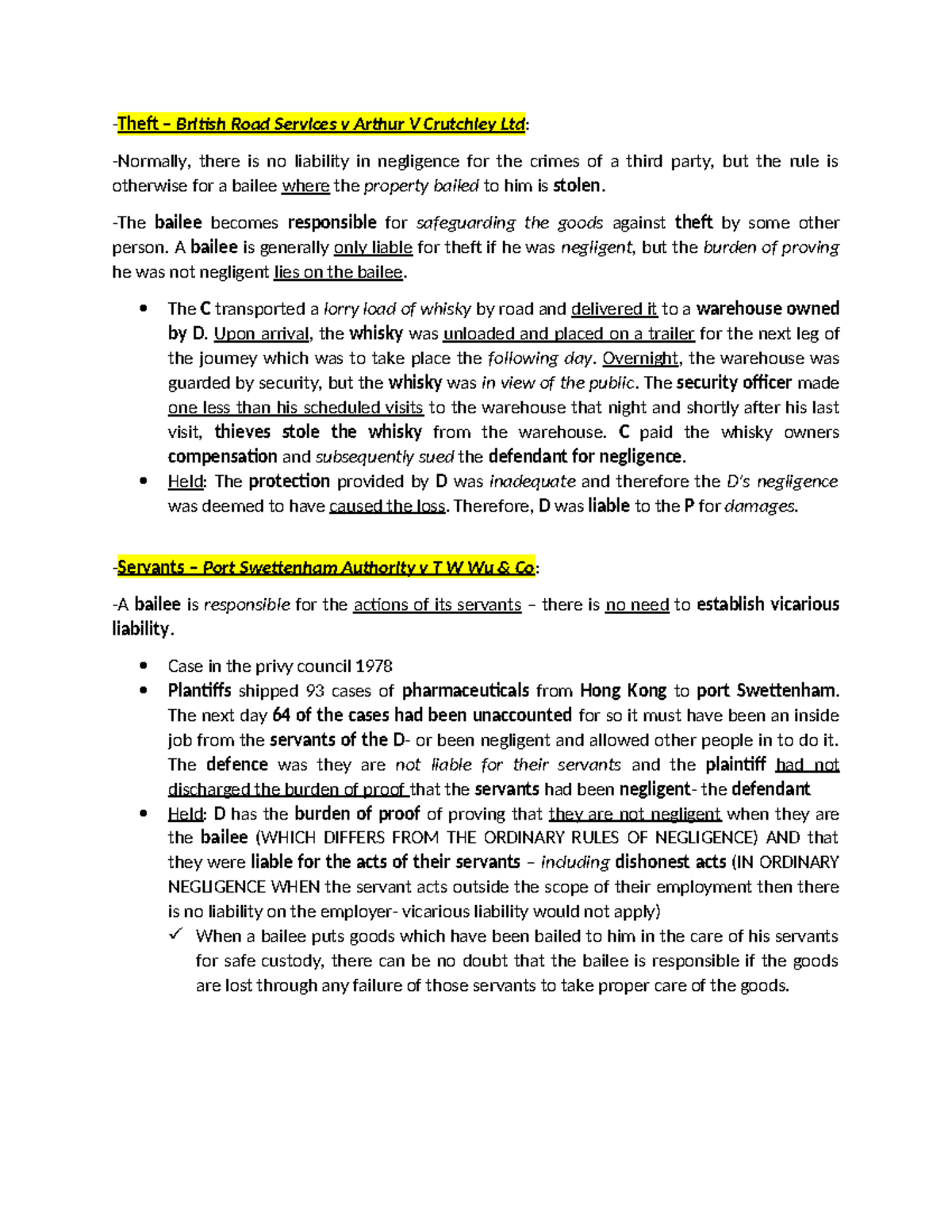 Bailments part 3 Theft British Road Services v Arthur V Crutchley